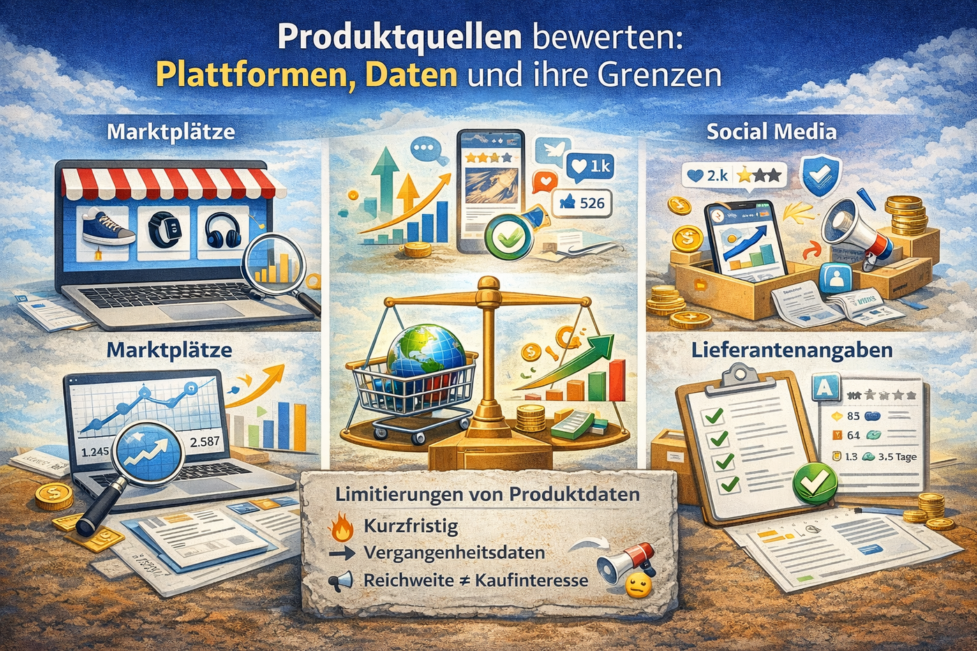 Bewertung von Produktquellen im Dropshipping: Plattformen, Daten und ihre Grenzen.