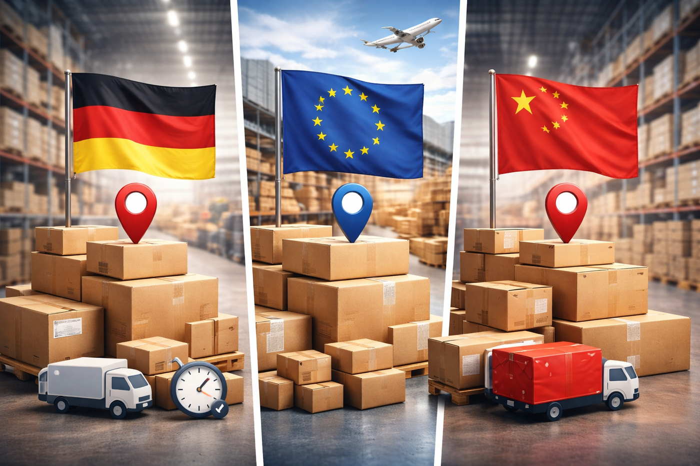 Vergleich von EU- und China-Lieferketten im Dropshipping mit Fokus auf Lieferzeiten und Logistik für den deutschen Markt