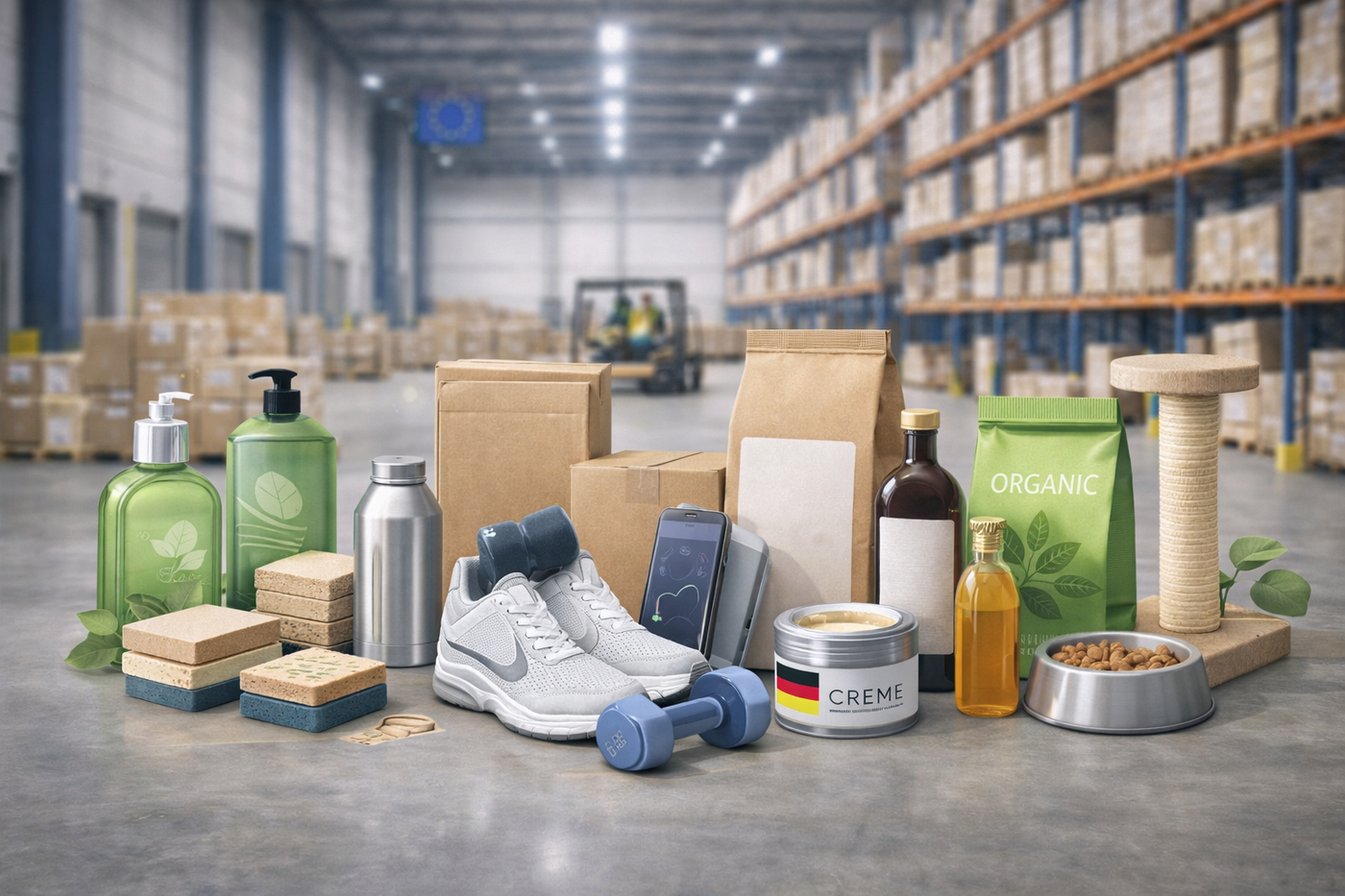 Neutrale Produktübersicht aus einer EU-Lagerumgebung ohne Branding.