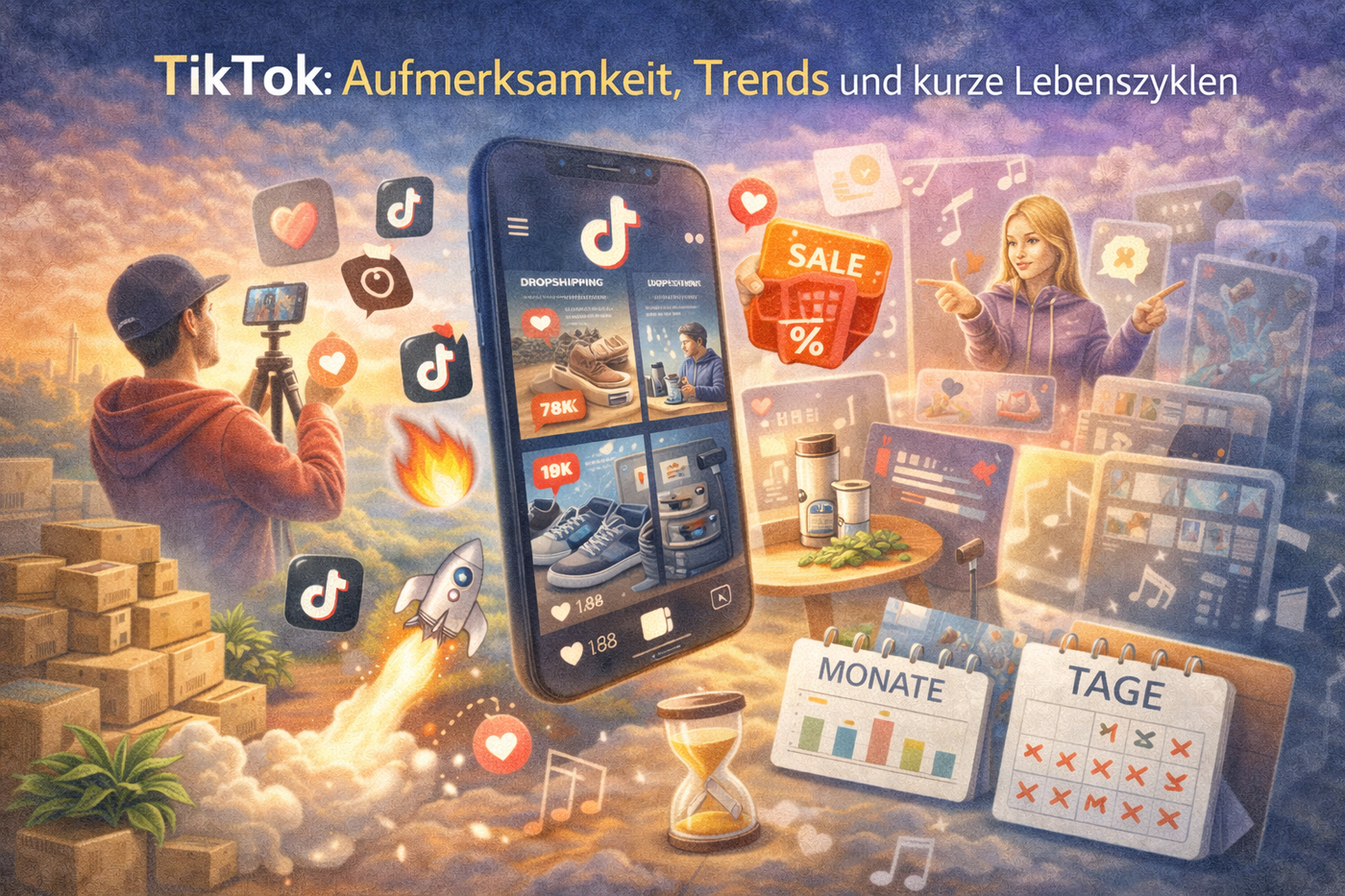 TikTok als Kanal für schnelle Aufmerksamkeit, Trends und kurze Produktlebenszyklen.