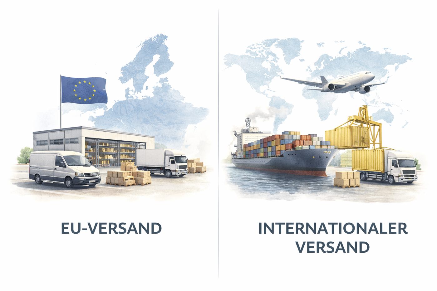 Sachlicher Vergleich zwischen EU-Versand und internationalem Versand.
