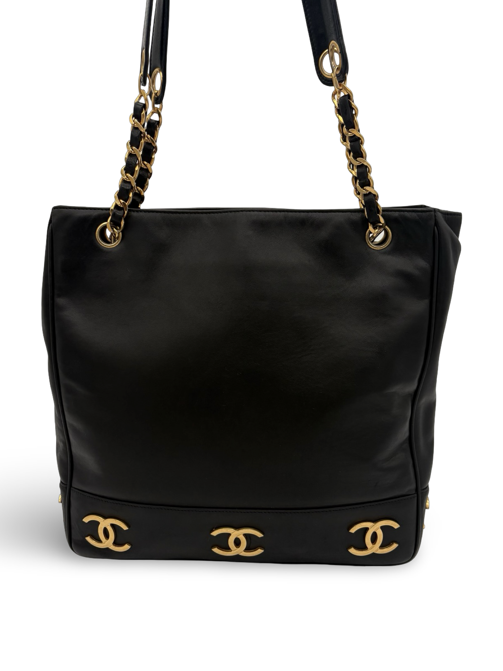 Chanel CC Triple Coco Logo Black Lambskin Leather Tote / Shoulder Bag — image 2