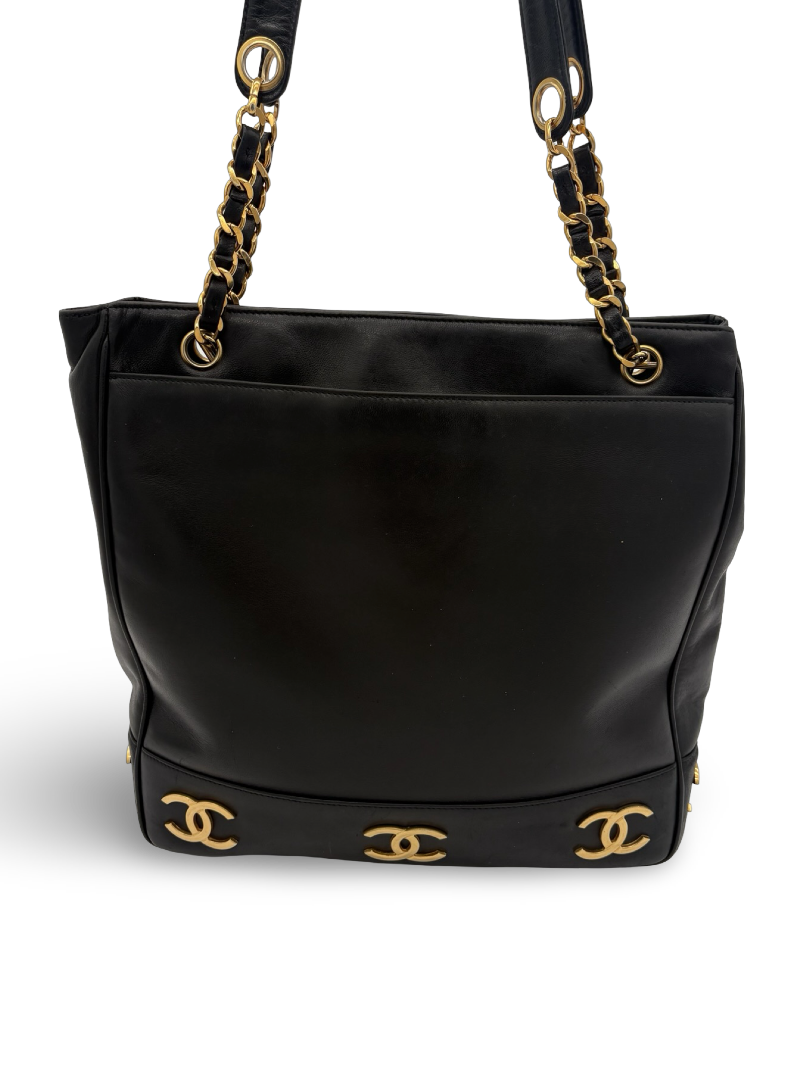 Chanel CC Triple Coco Logo Black Lambskin Leather Tote / Shoulder Bag — image 4