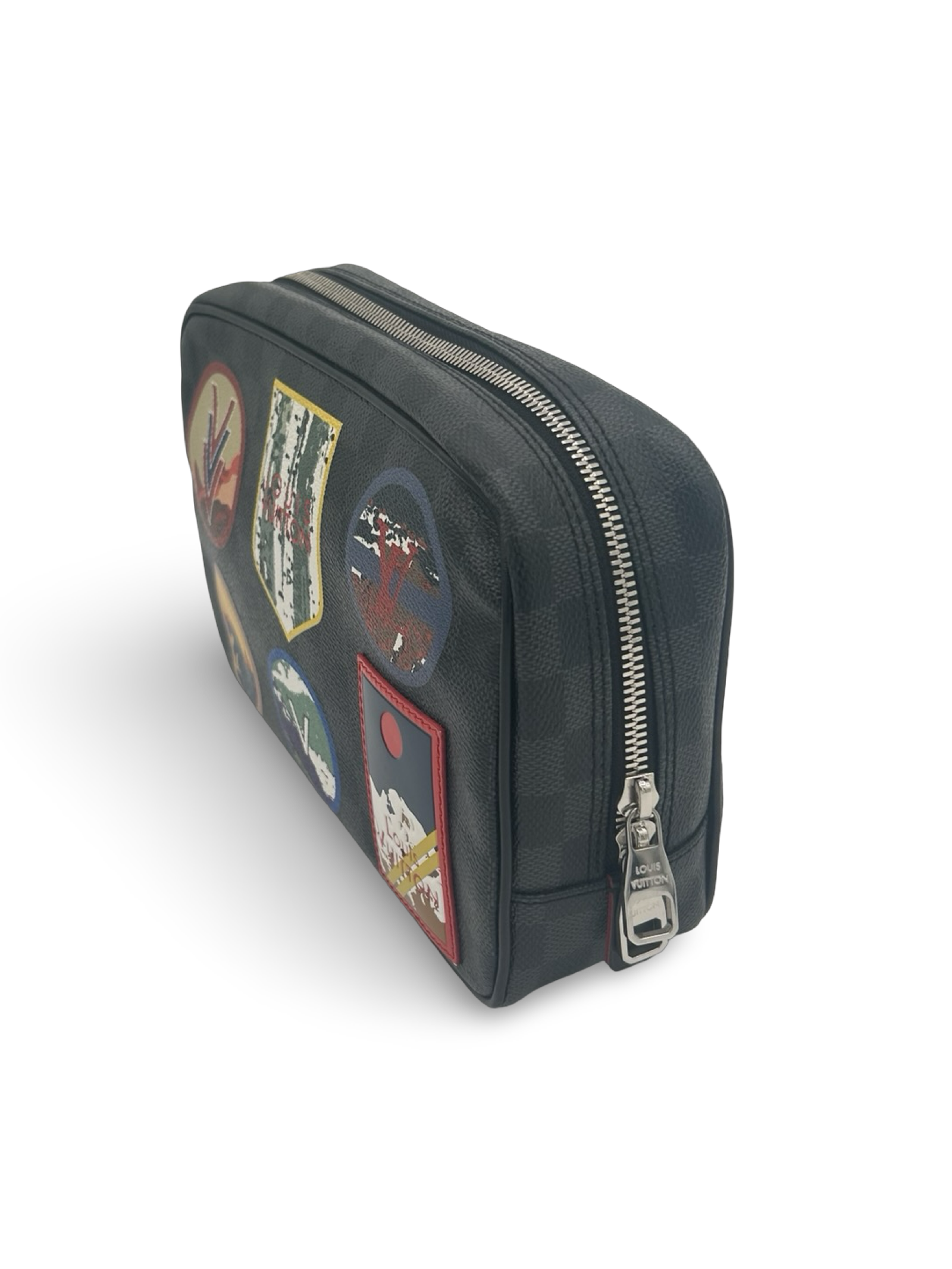 Louis Vuitton Toiletry Pouch Alps Patches Damier Graphite GM Clutch Bag — image 3