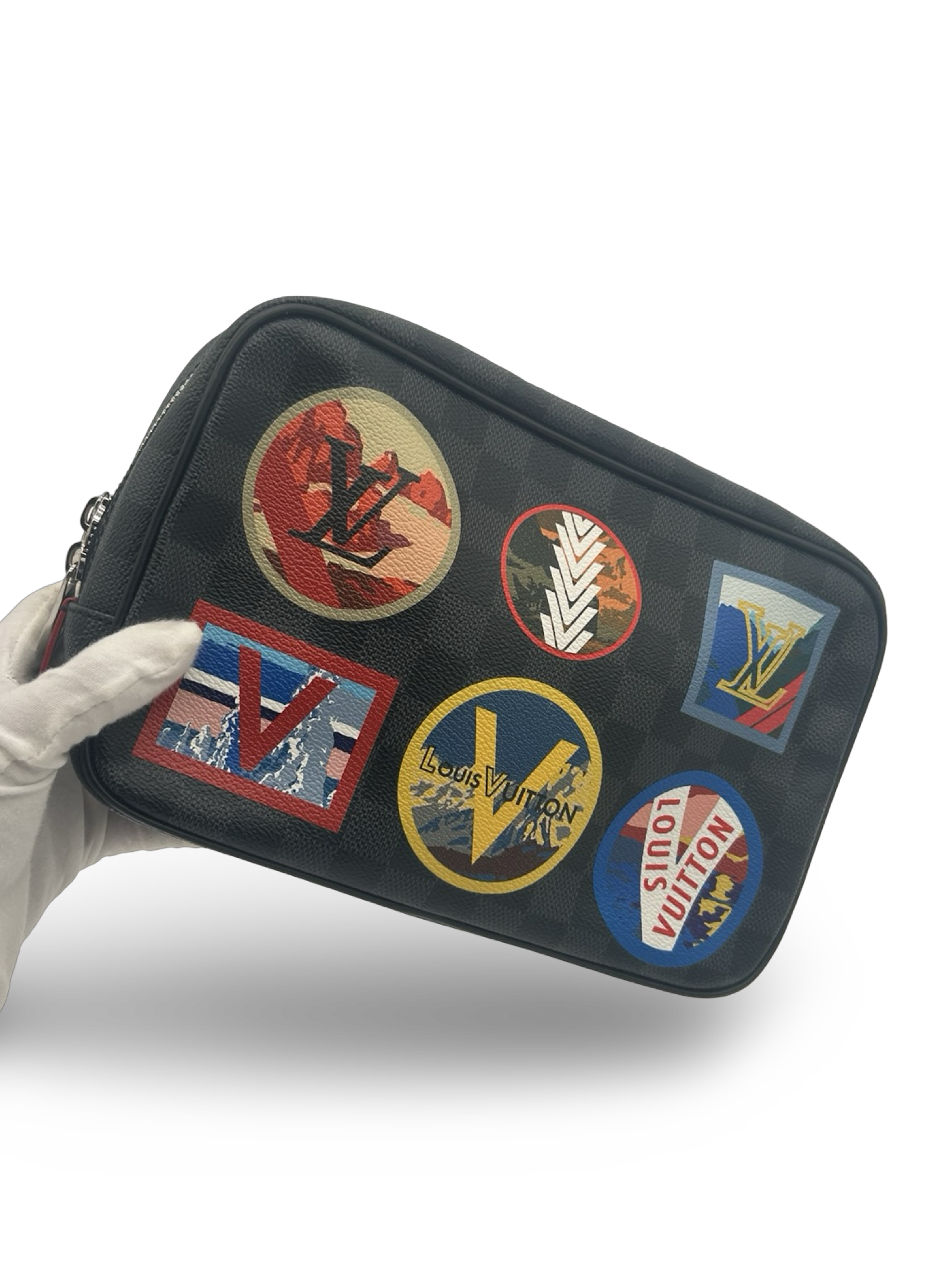 Louis Vuitton Toiletry Pouch Alps Patches Damier Graphite GM Clutch Bag — image 7