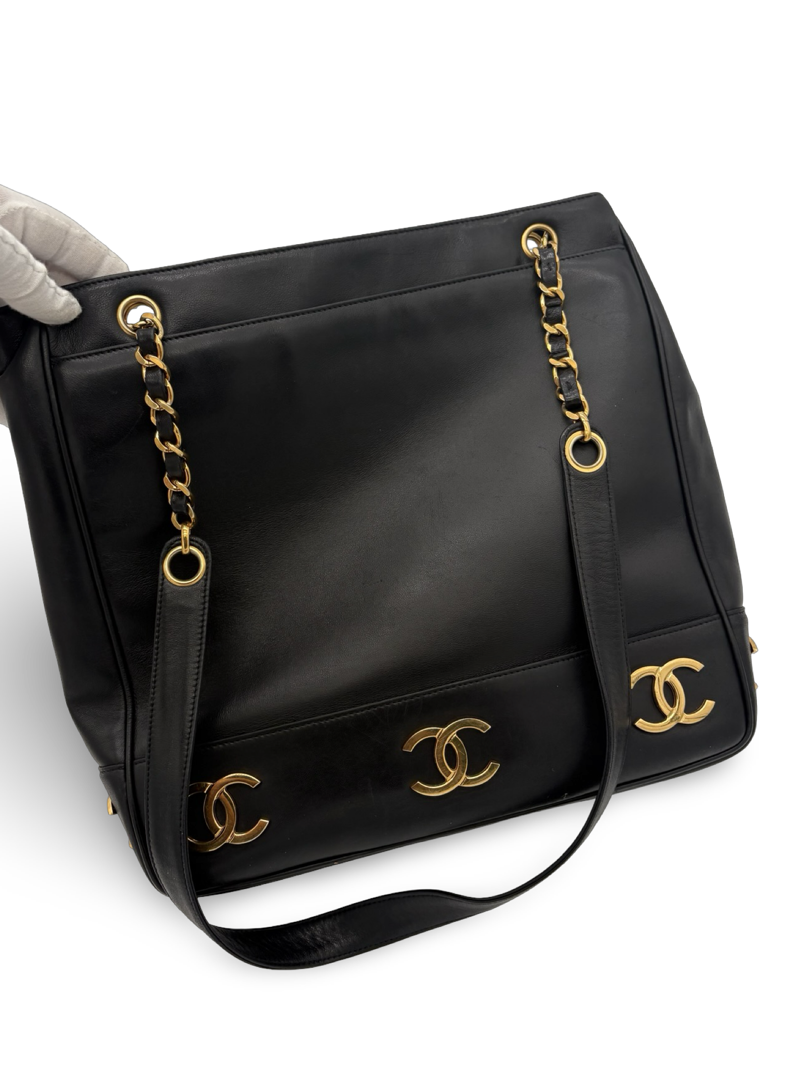 Chanel CC Triple Coco Logo Black Lambskin Leather Tote / Shoulder Bag — image 29