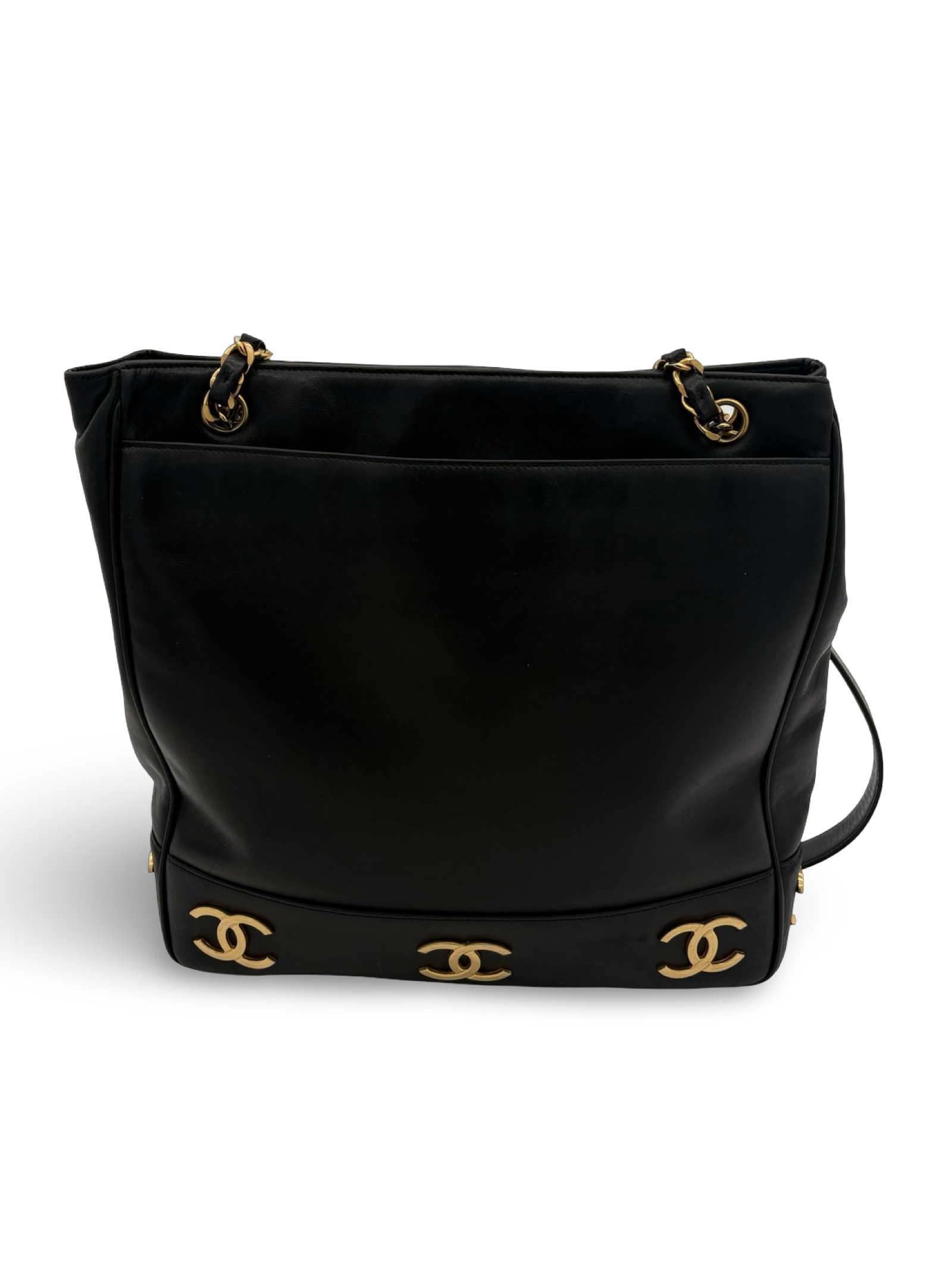 Chanel CC Triple Coco Logo Black Lambskin Leather Tote / Shoulder Bag — image 7