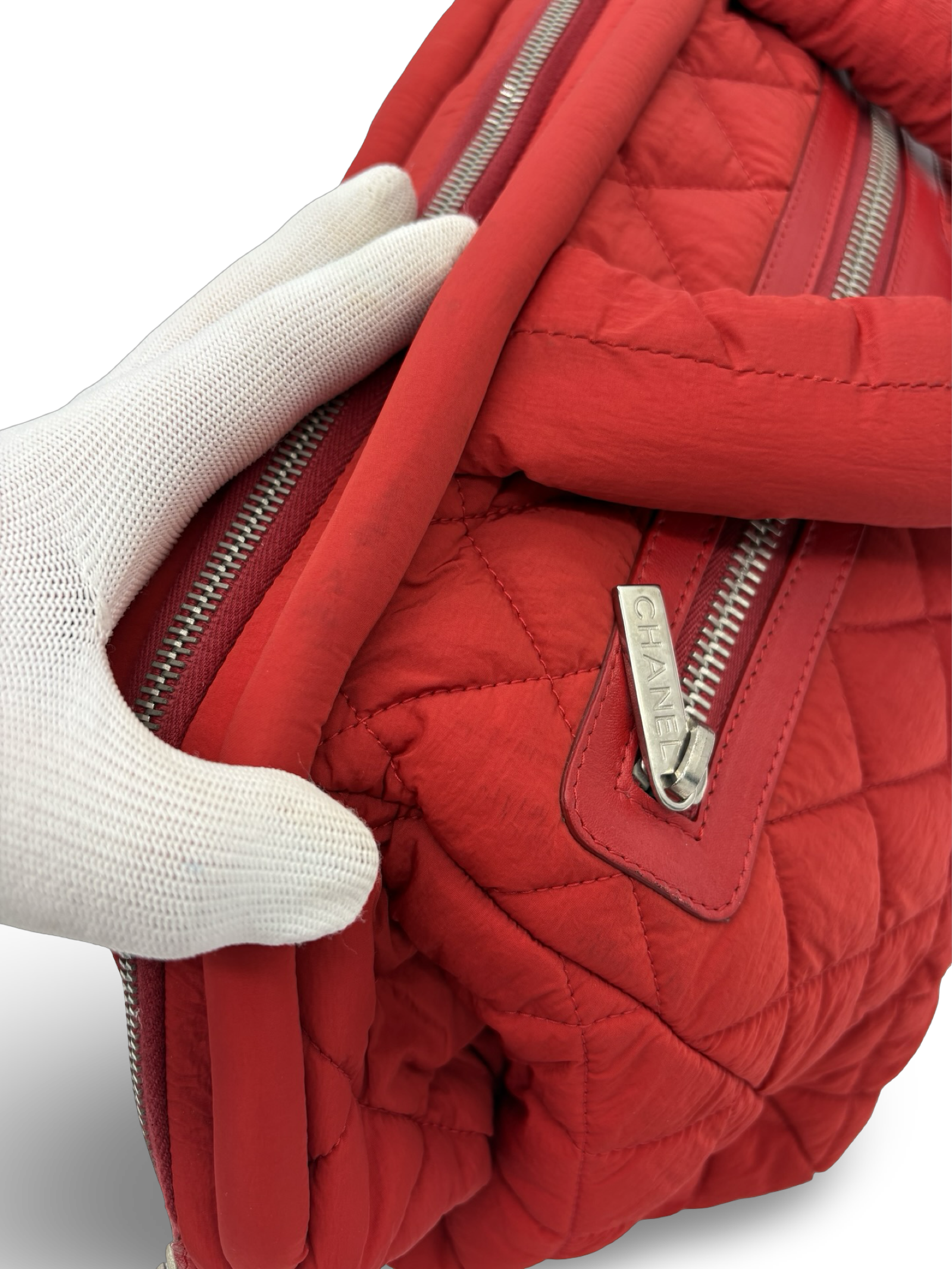 Chanel Red Medium Quilted Nylon Coco Cocoon Tote Handbag — image 12