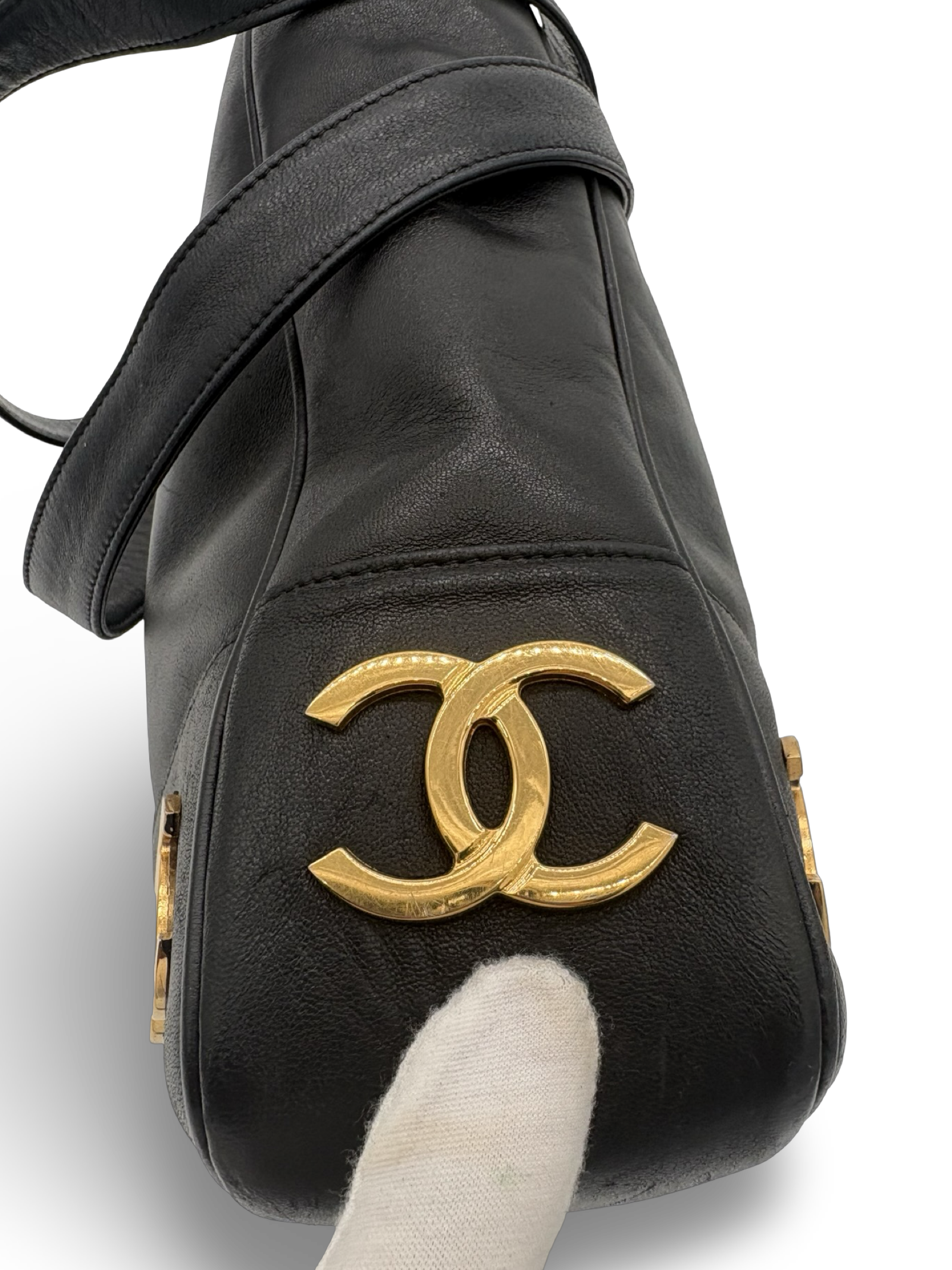 Chanel CC Triple Coco Logo Black Lambskin Leather Tote / Shoulder Bag — image 12
