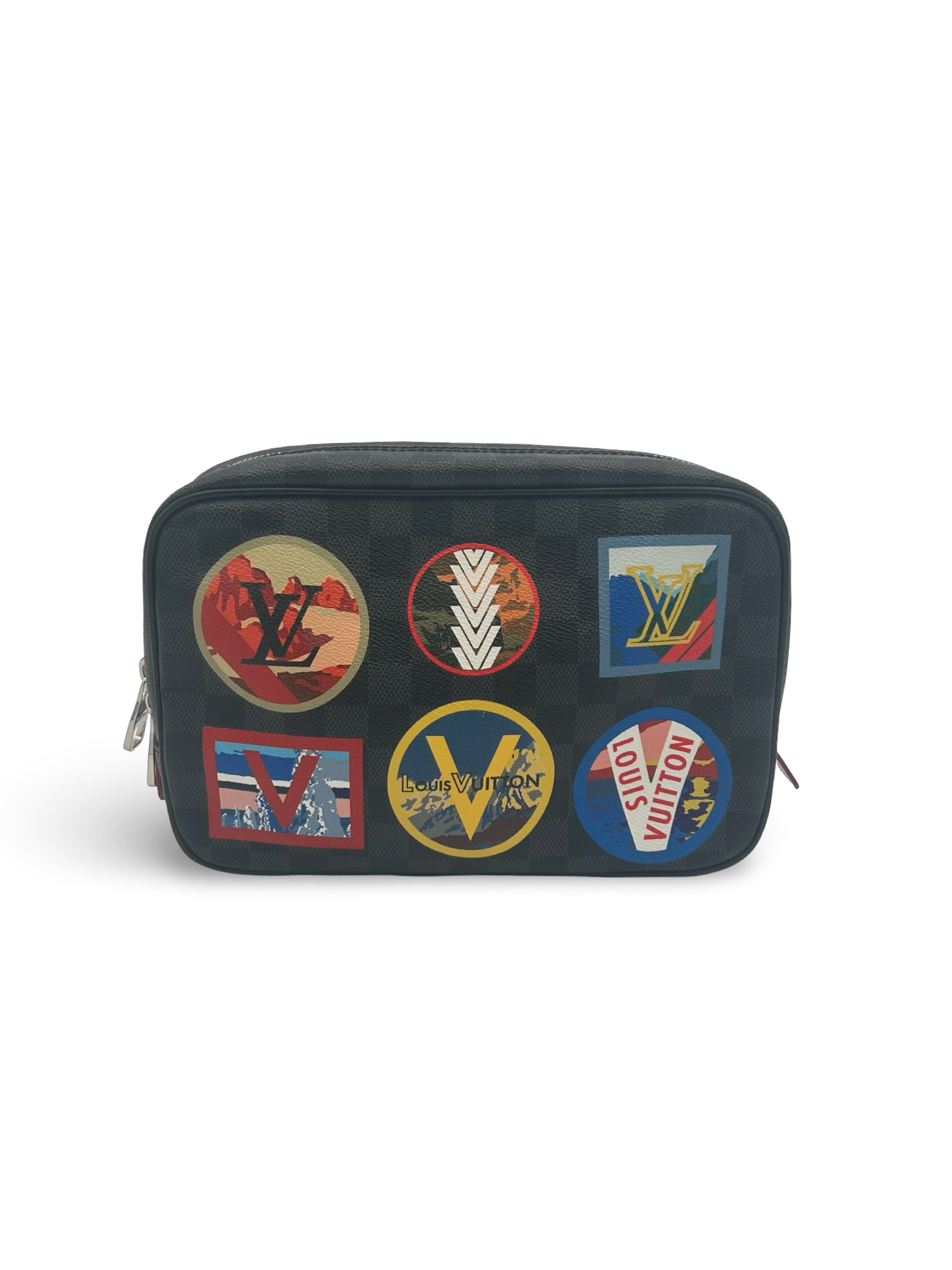 Louis Vuitton Toiletry Pouch Alps Patches Damier Graphite GM Clutch Bag