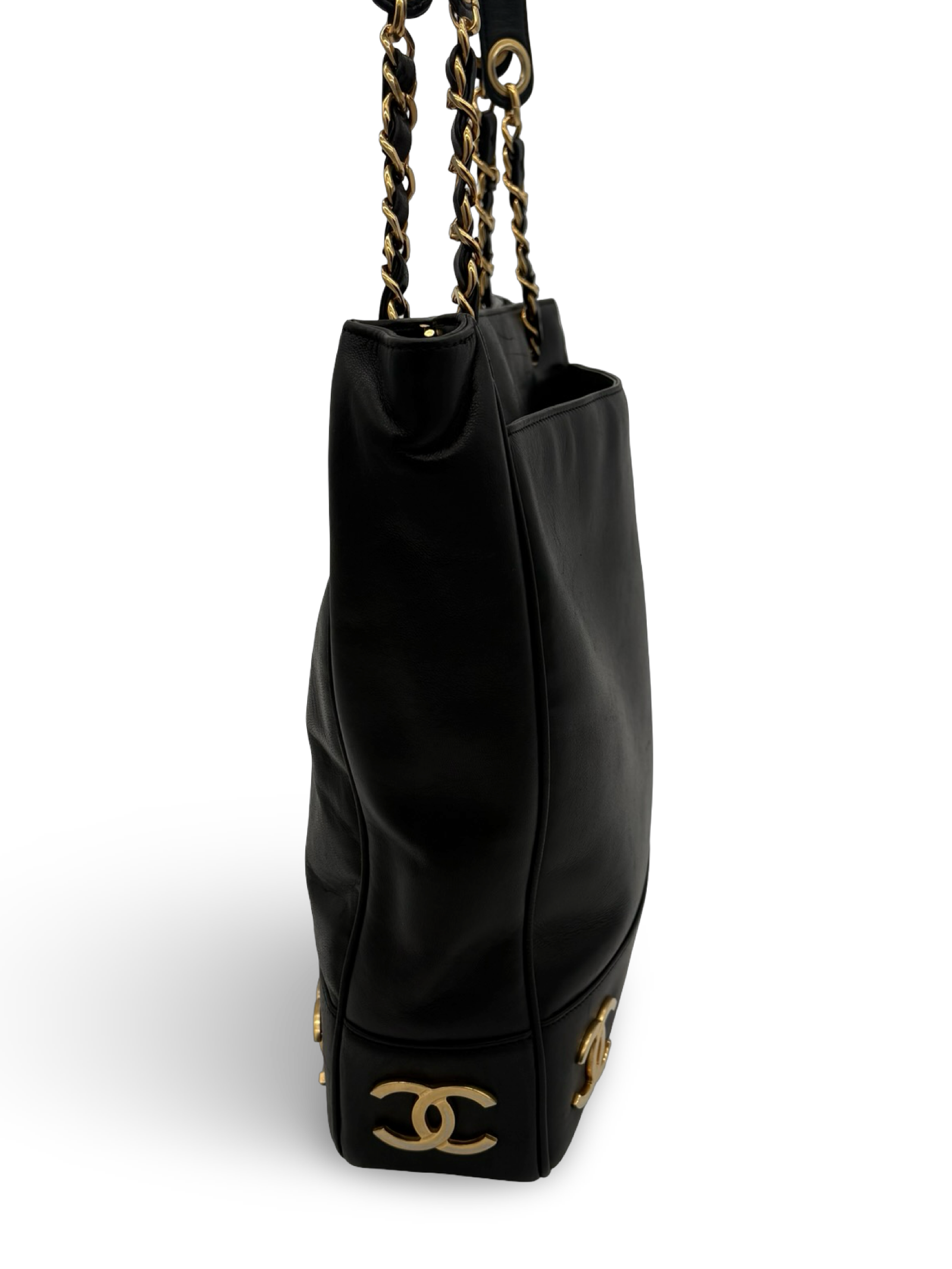 Chanel CC Triple Coco Logo Black Lambskin Leather Tote / Shoulder Bag — image 5