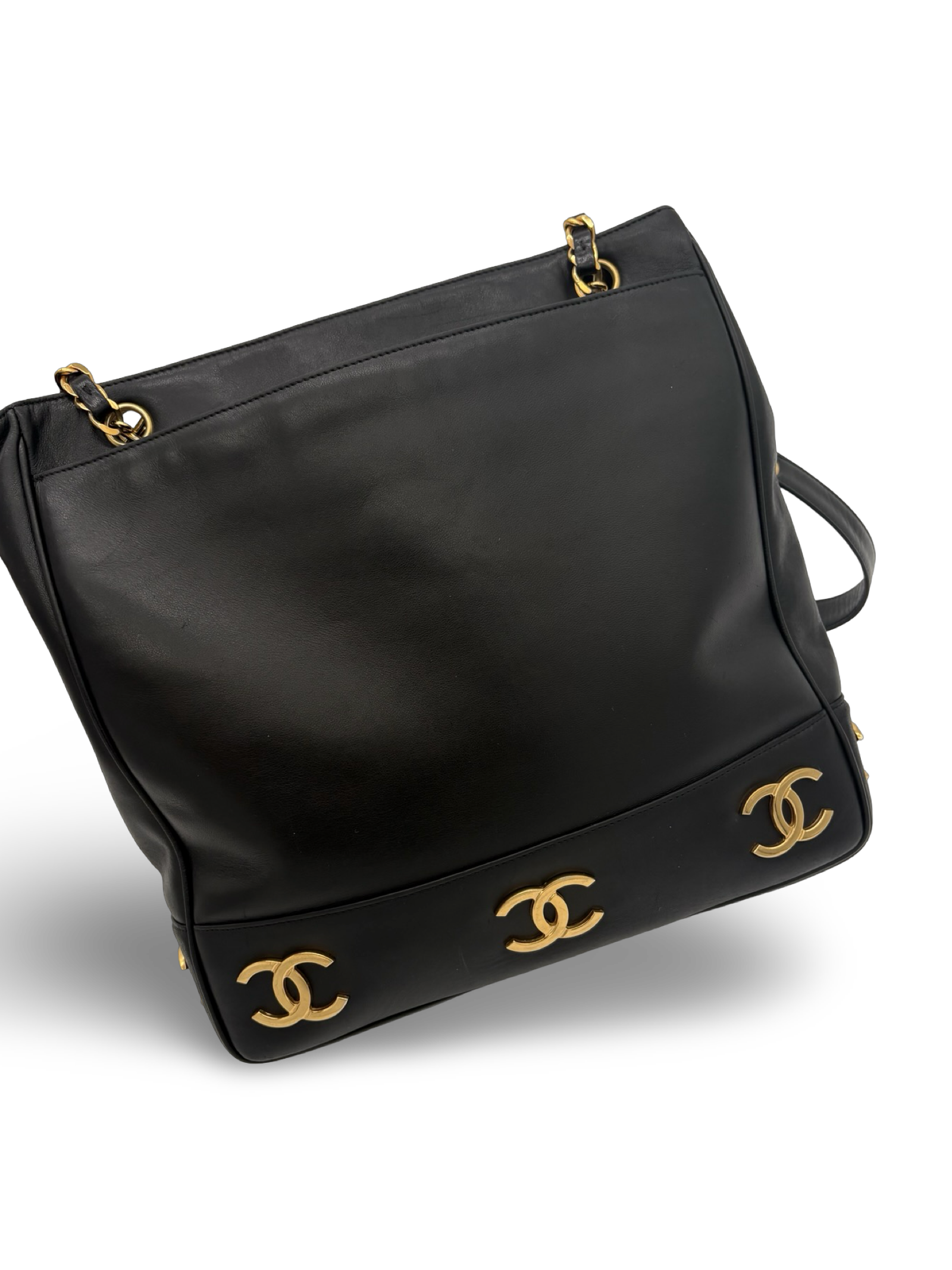 Chanel CC Triple Coco Logo Black Lambskin Leather Tote / Shoulder Bag — image 8