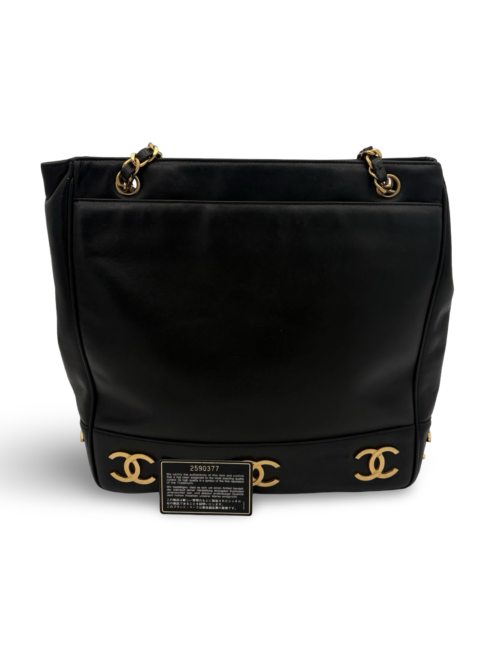 Chanel CC Triple Coco Logo Black Lambskin Leather Tote / Shoulder Bag — image 19