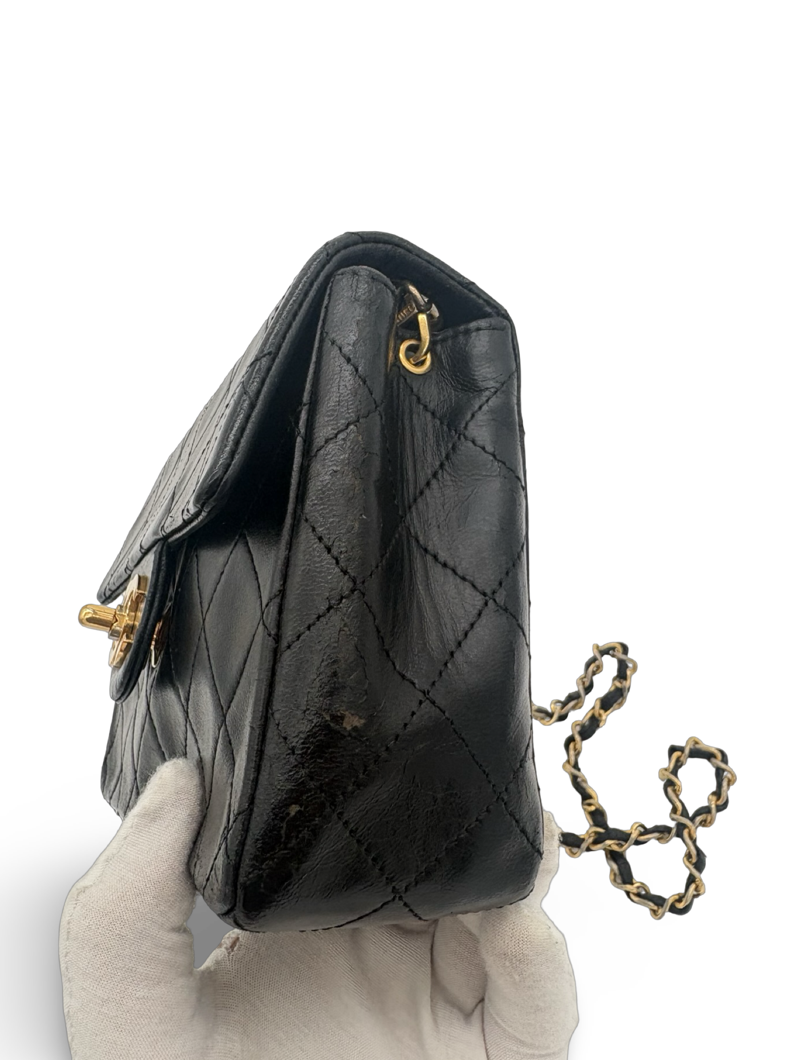 Chanel Black Lambskin Mini Square Classic Flap 24k Gold Hardware — image 12