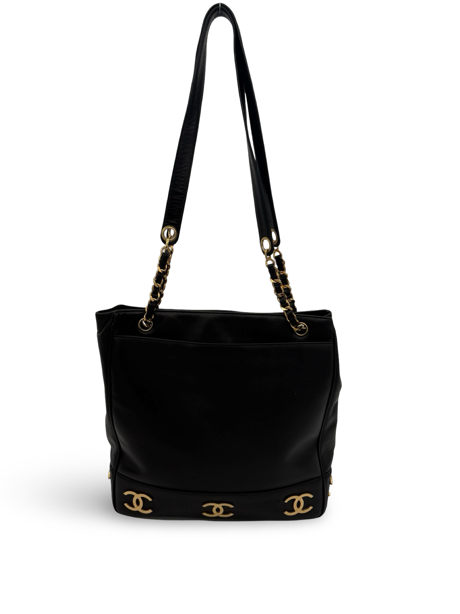 Chanel CC Triple Coco Logo Black Lambskin Leather Tote / Shoulder Bag — image 3