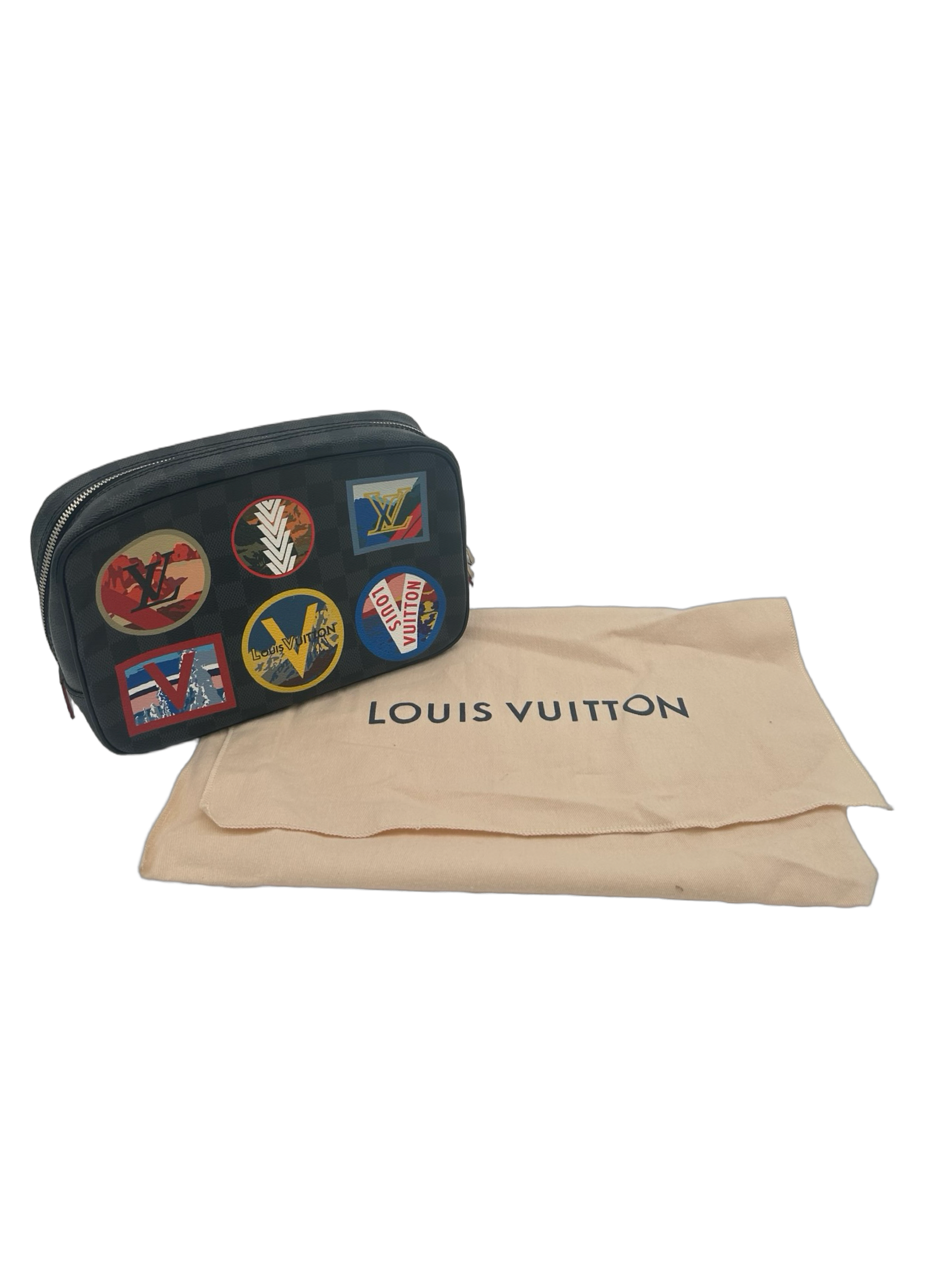 Louis Vuitton Toiletry Pouch Alps Patches Damier Graphite GM Clutch Bag — image 11