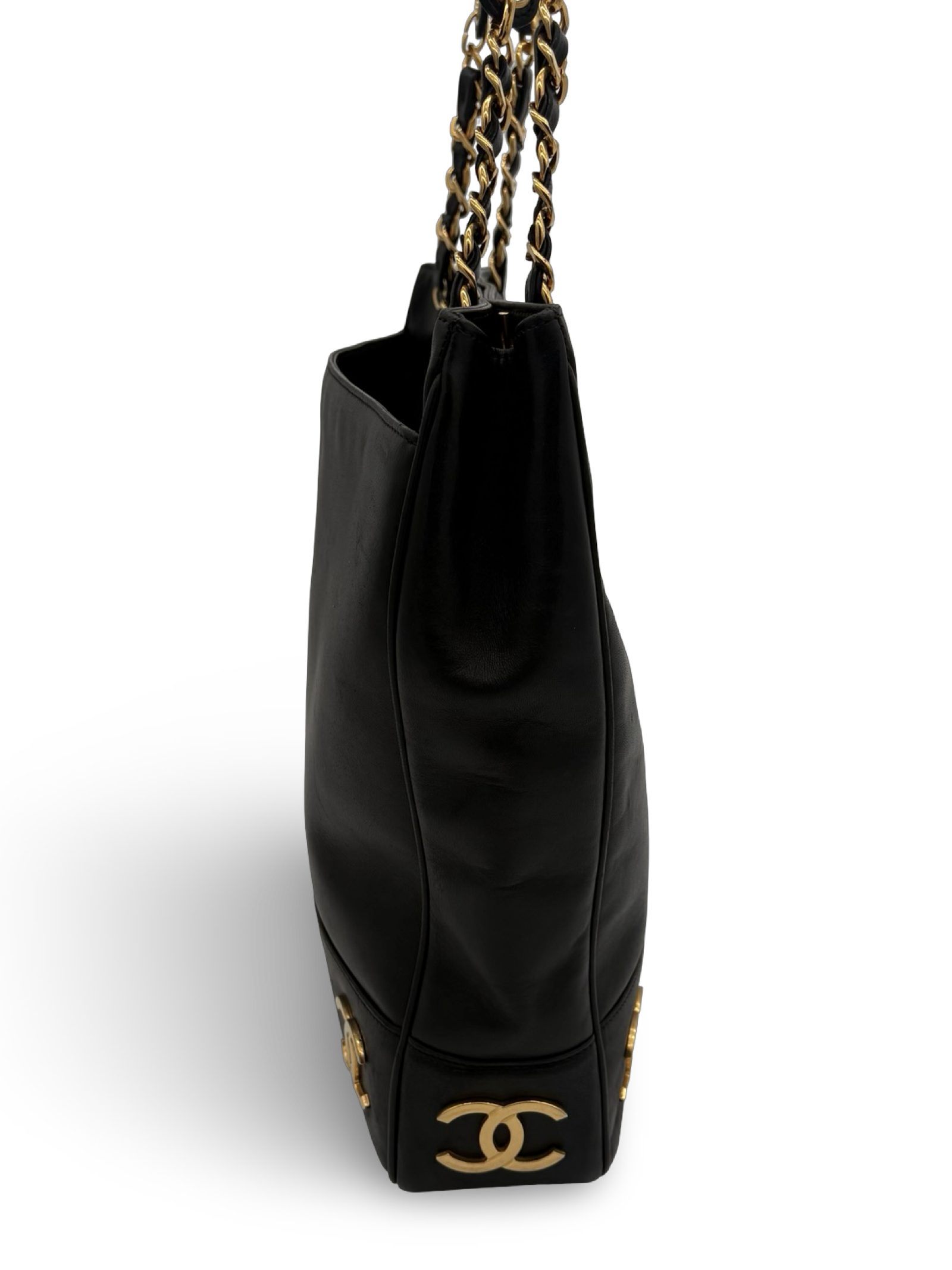 Chanel CC Triple Coco Logo Black Lambskin Leather Tote / Shoulder Bag — image 6