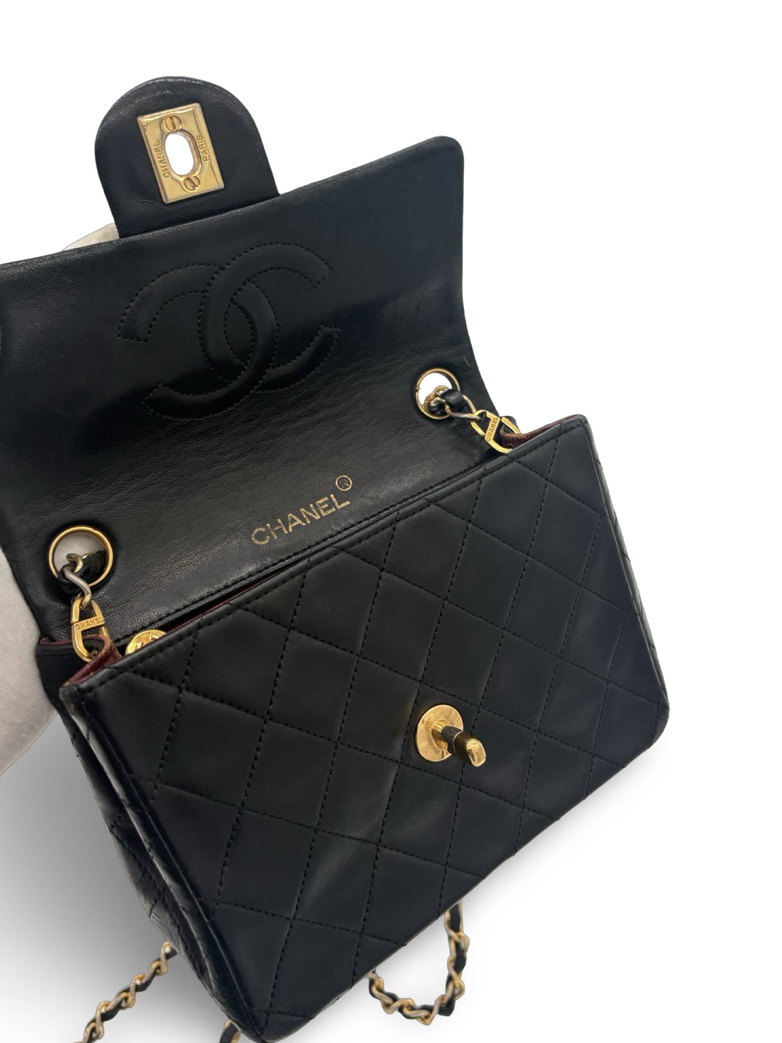 Chanel Black Lambskin Mini Square Classic Flap 24k Gold Hardware — image 22