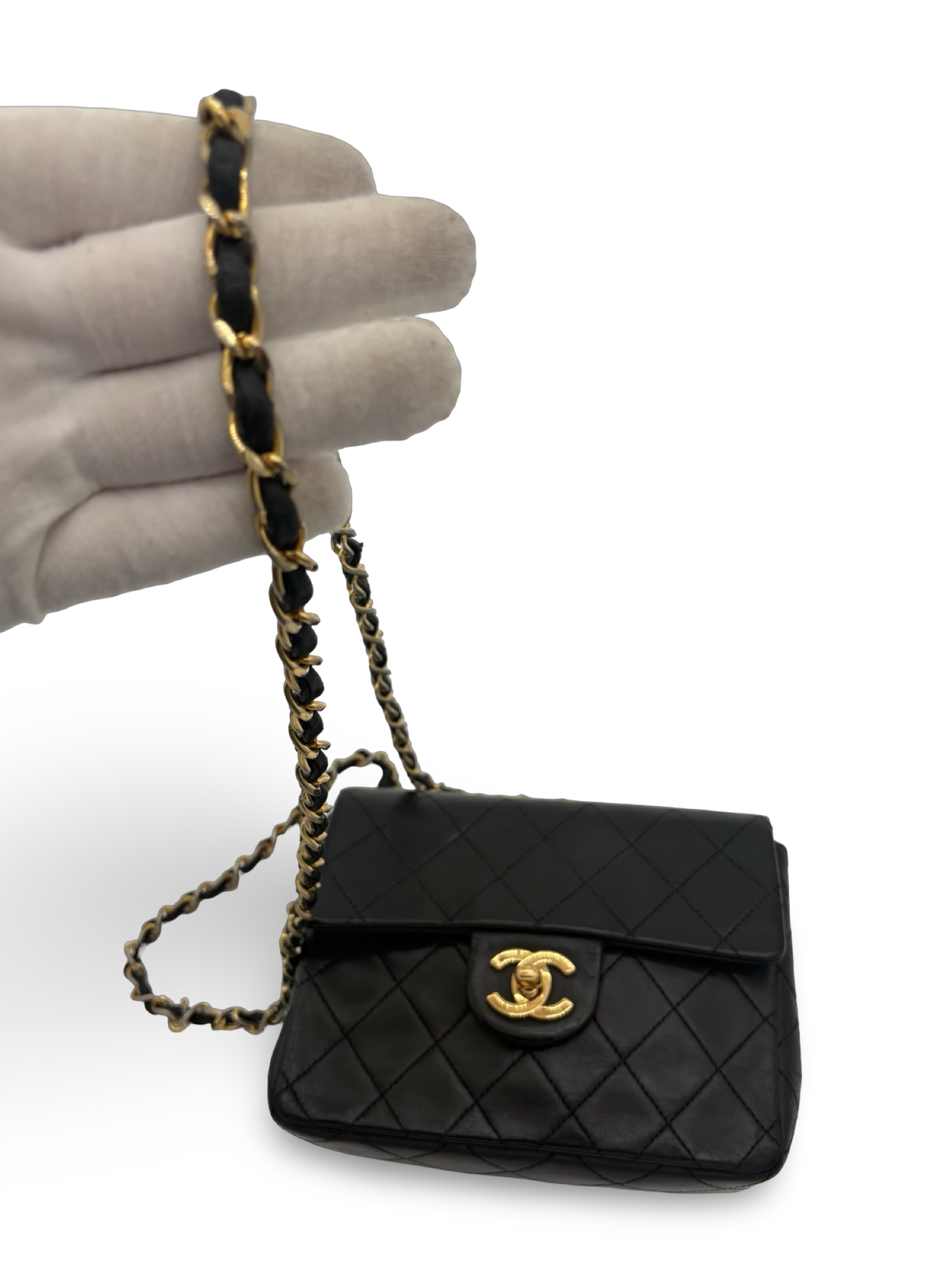 Chanel Black Lambskin Mini Square Classic Flap 24k Gold Hardware — image 17