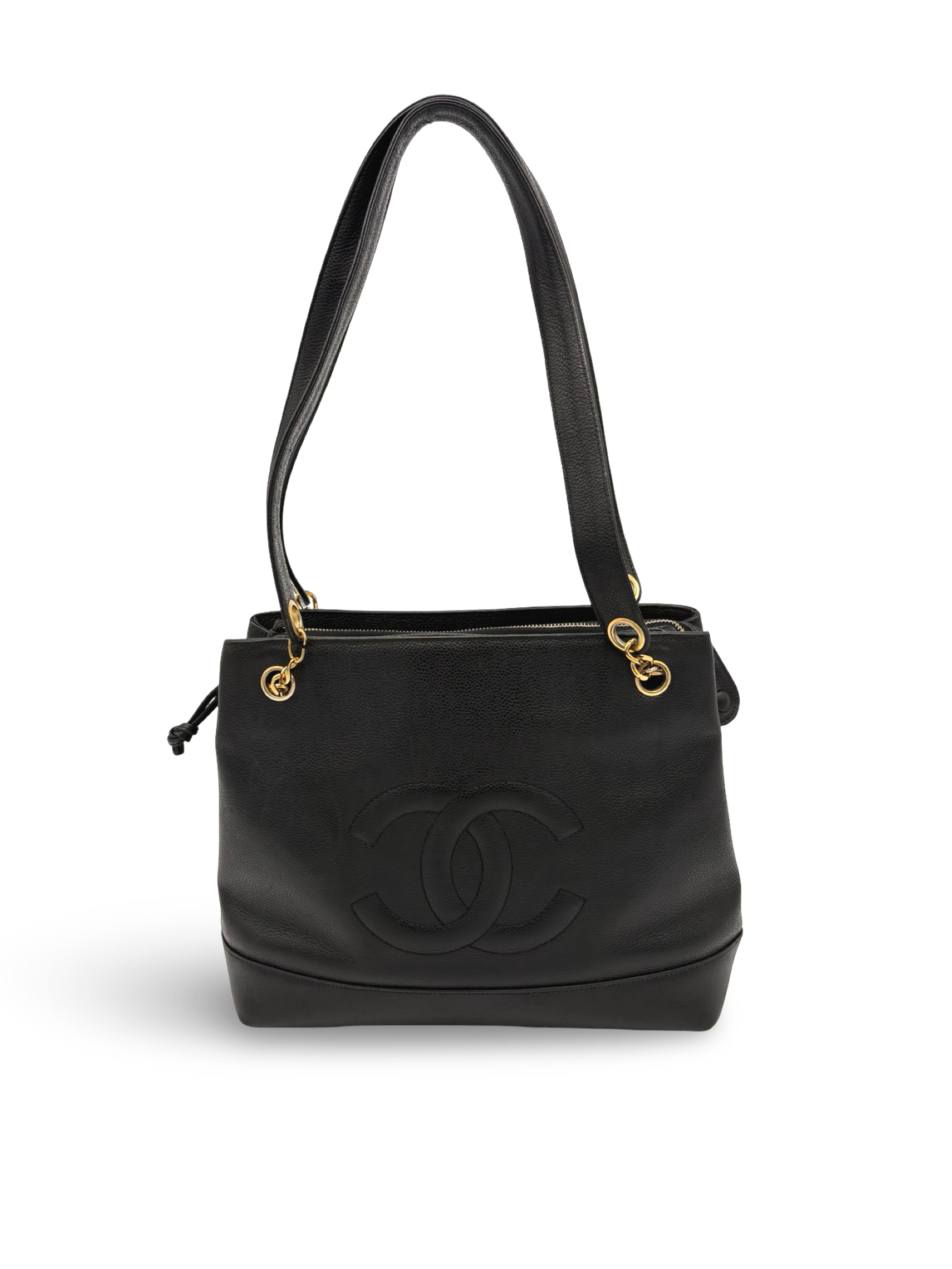 Chanel CC Caviar Black Chain Tote / Shoulder Bag