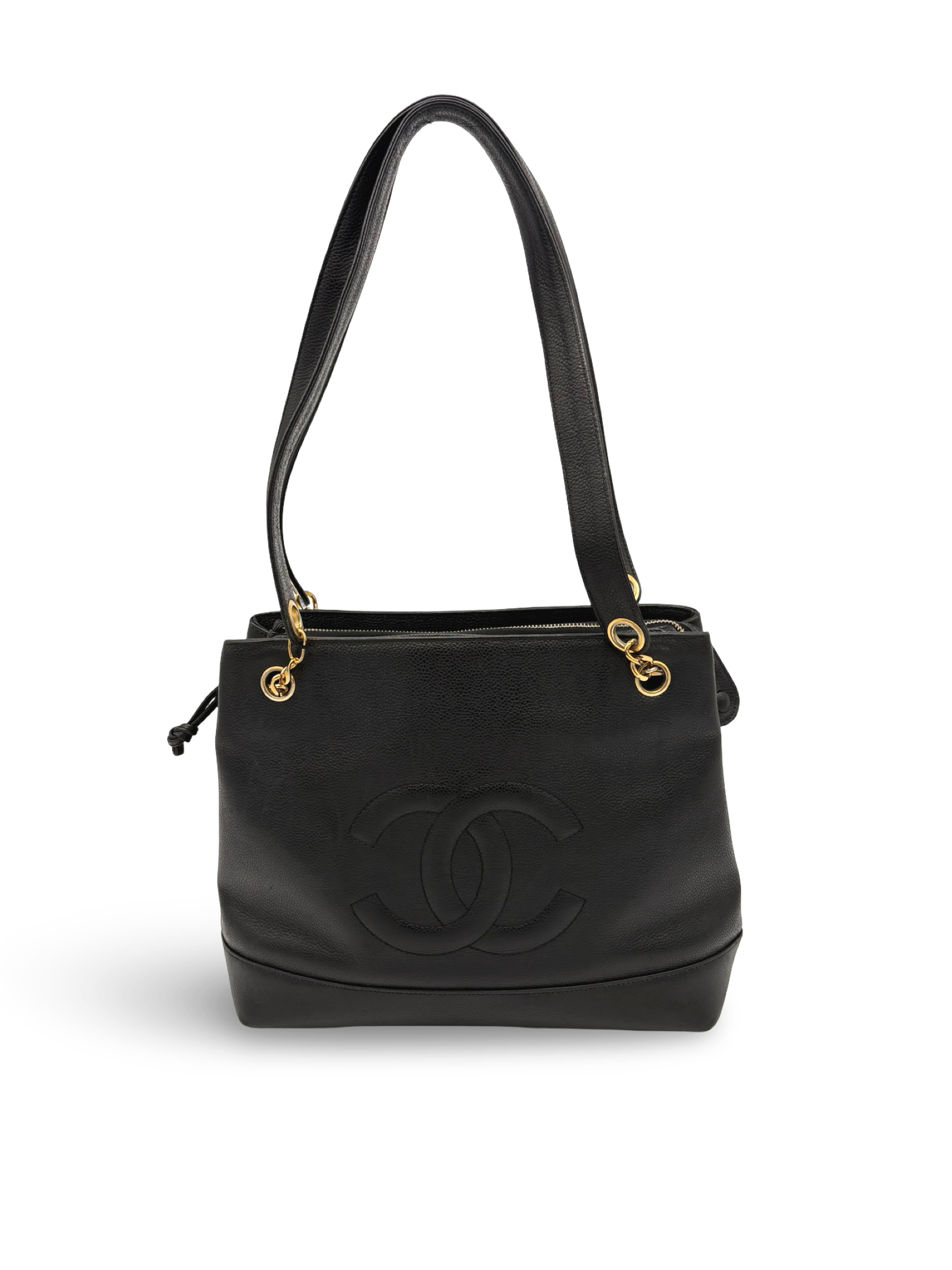 Chanel CC Caviar Black Chain Tote / Shoulder Bag