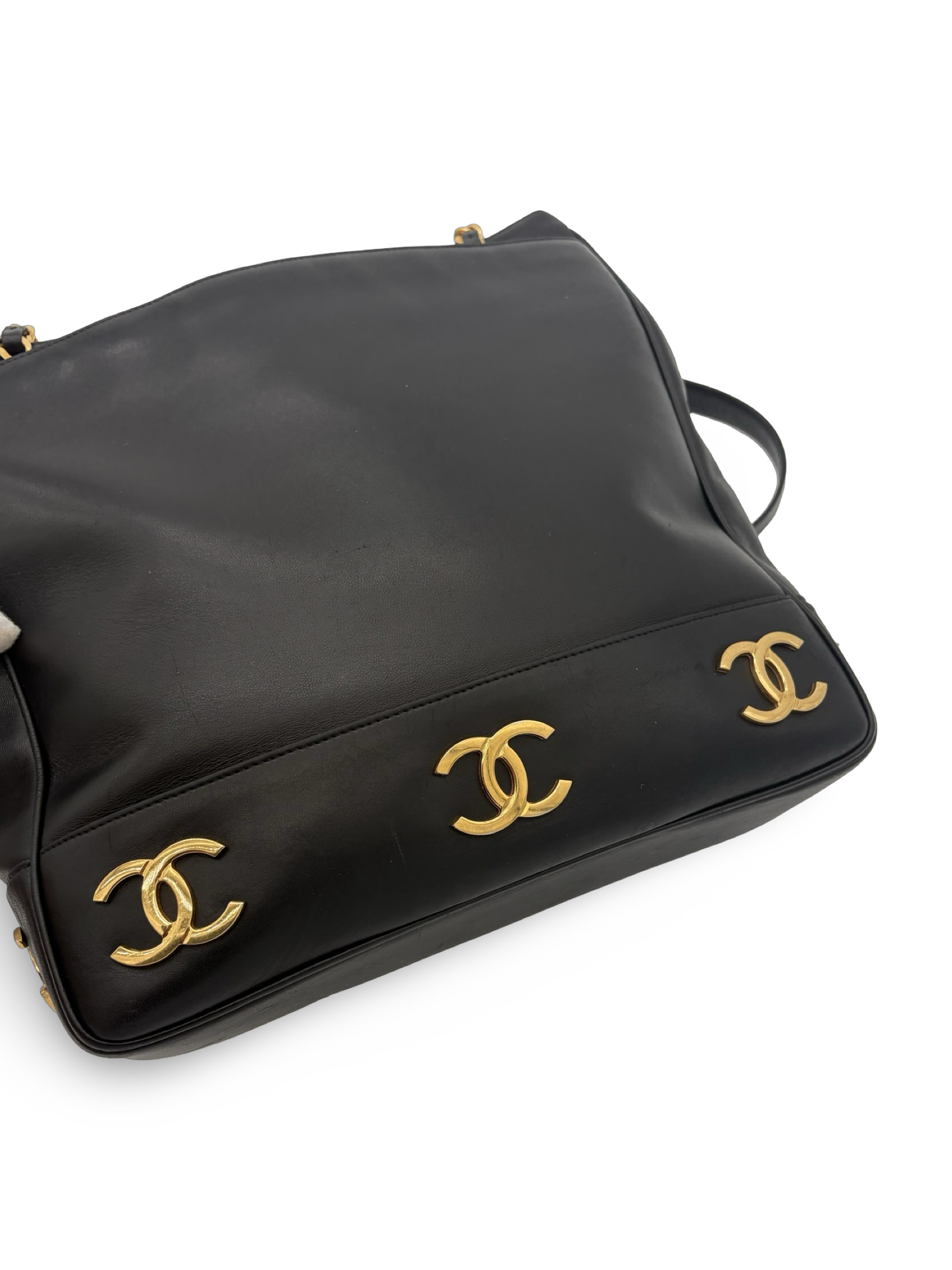 Chanel CC Triple Coco Logo Black Lambskin Leather Tote / Shoulder Bag — image 9