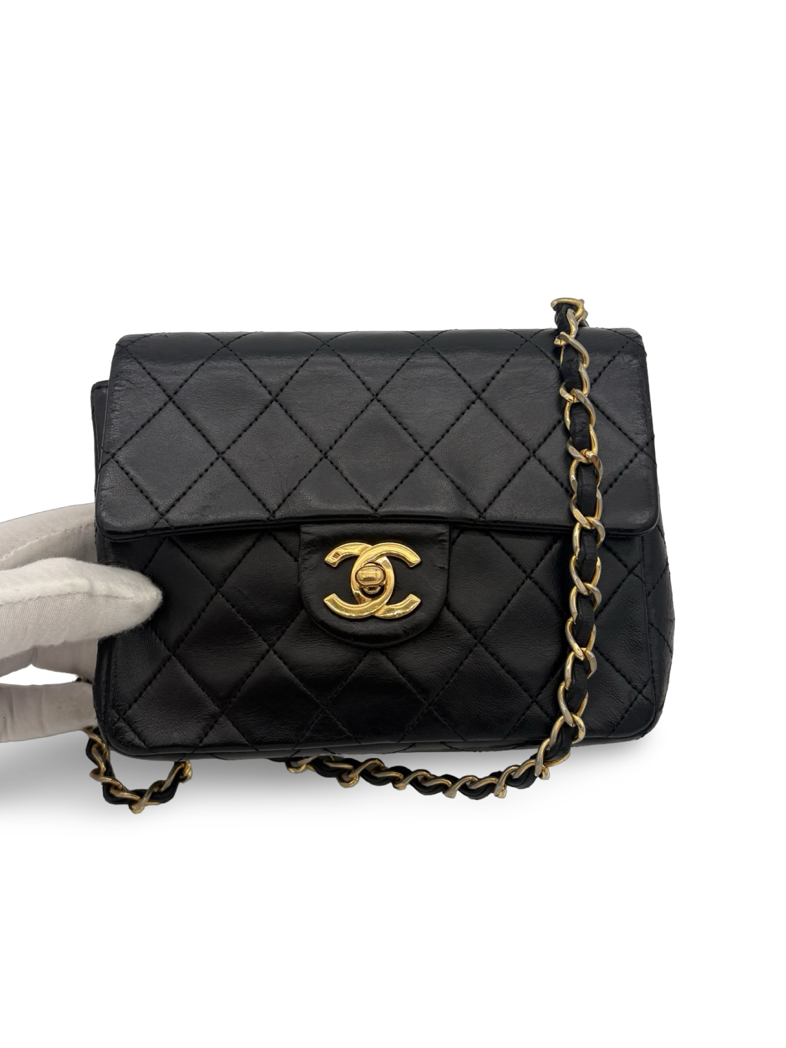 Chanel Black Lambskin Mini Square Classic Flap 24k Gold Hardware — image 8