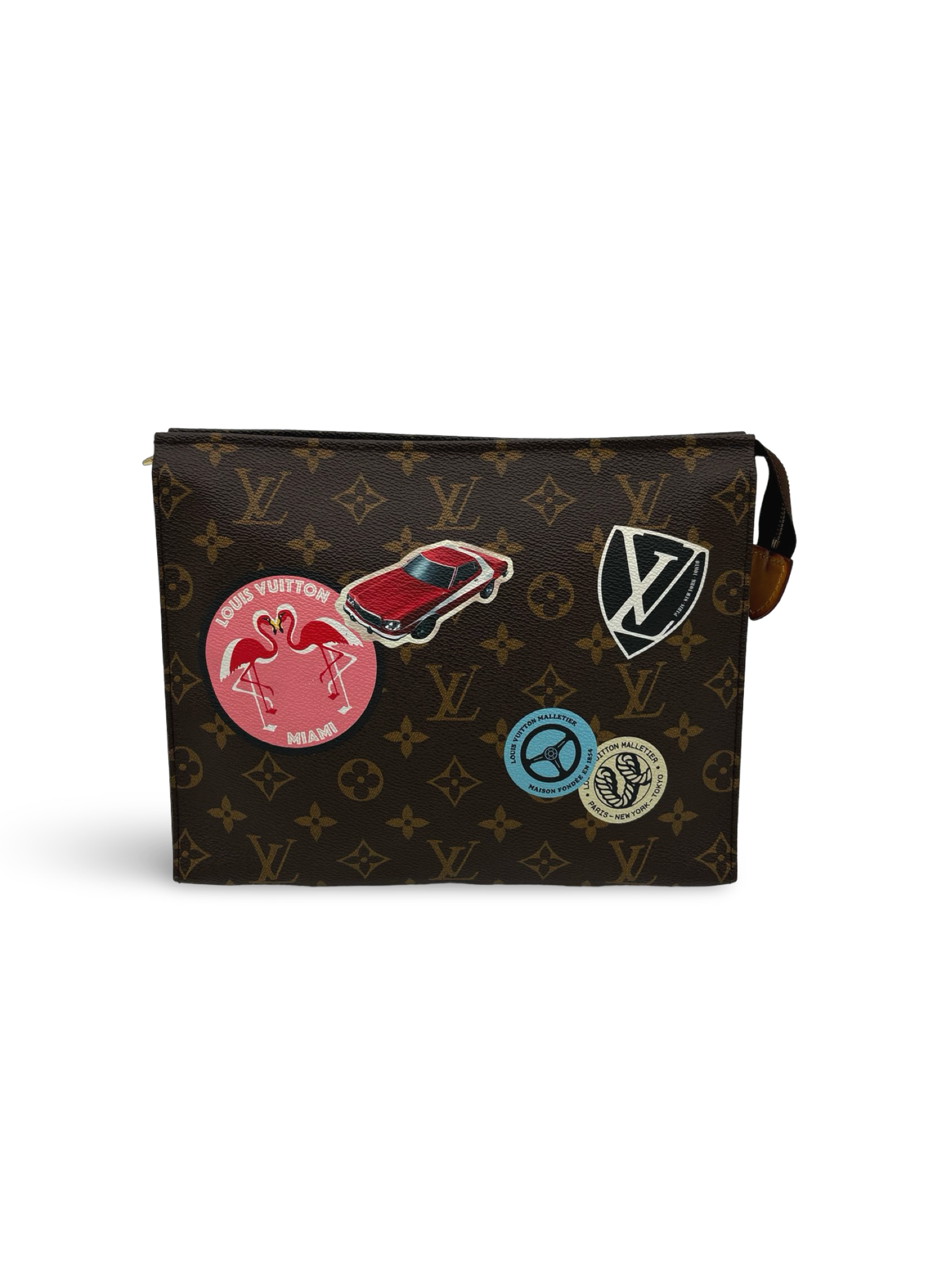 Louis Vuitton Toiletry 26 World Tour Edition Brown Canvas Monogram Clutch Bag With Patches