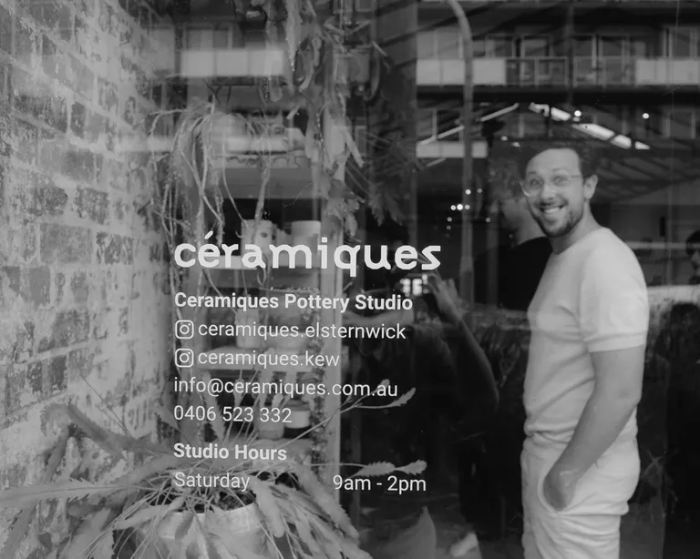 House of Psalm team member standing outside Ceramiques Pottery Studio in Melbourne