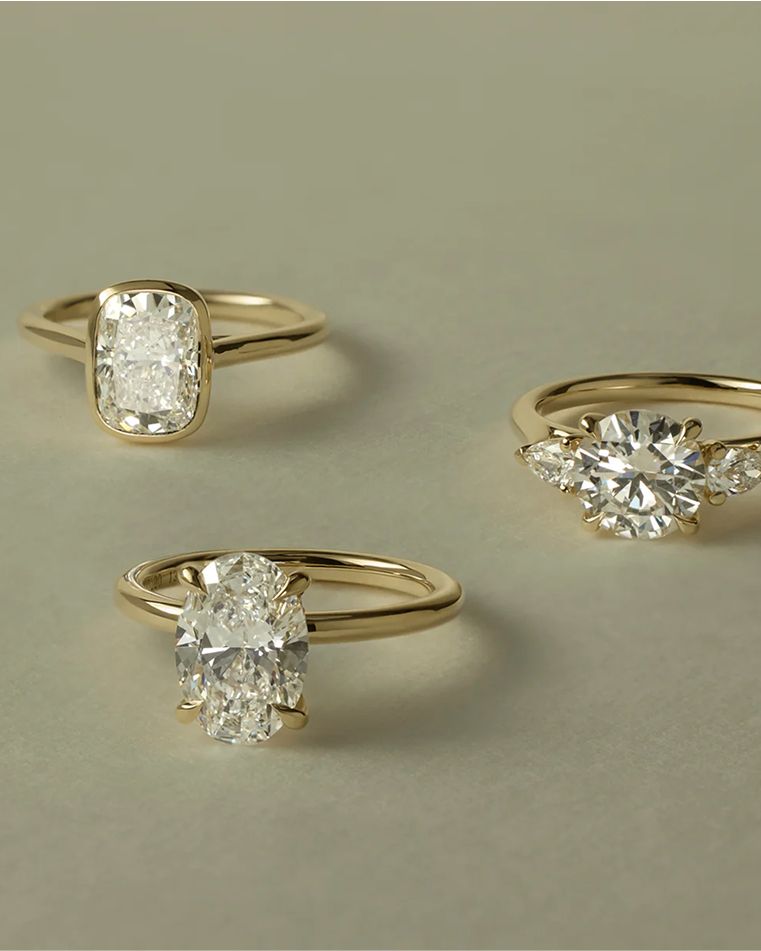 Cullen Jewellery ethical diamond engagement rings in yellow gold settings – sustainable lab-grown diamond rings Australia.