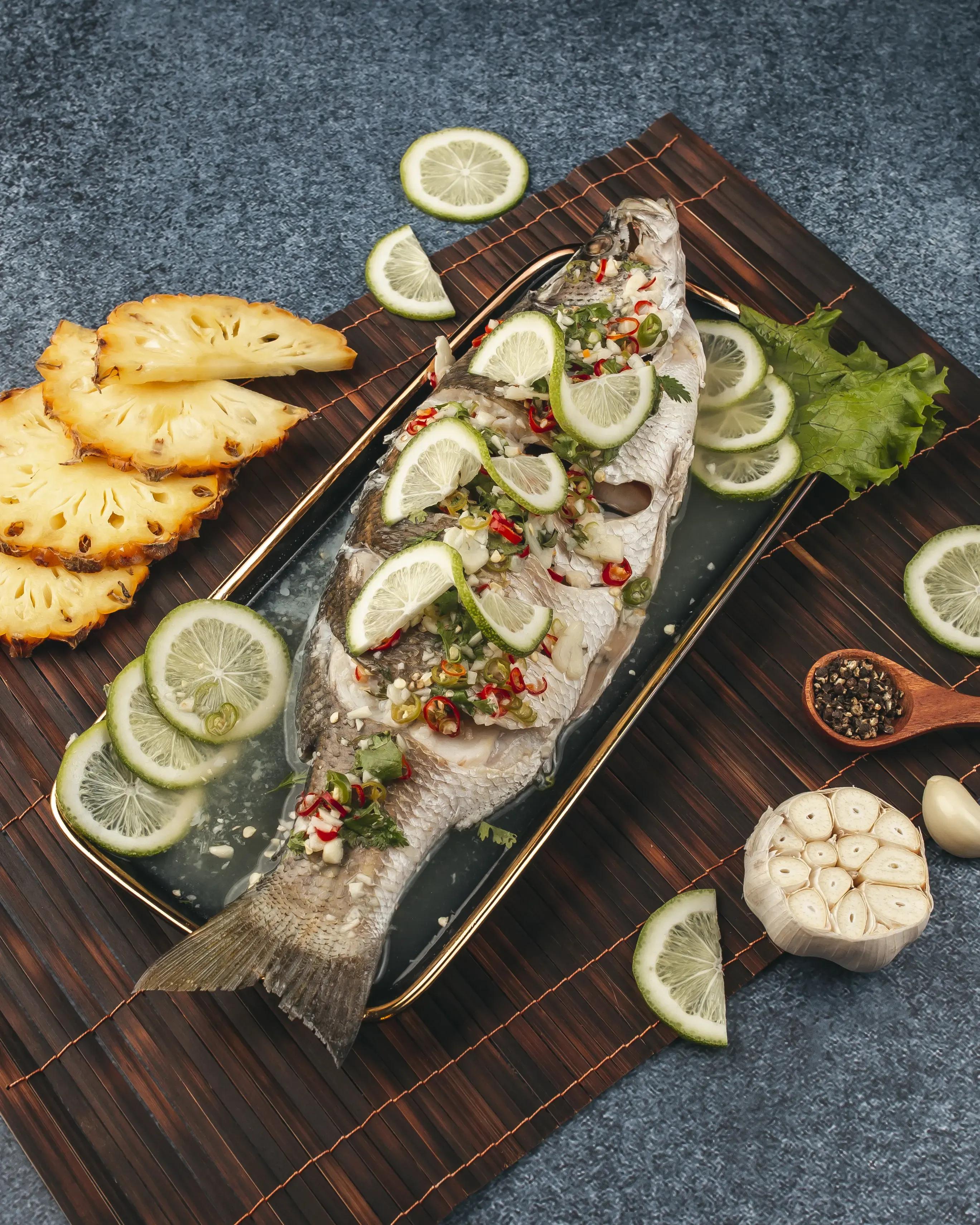 Steamed Whole Seabass in Lemon Chili Sauce 