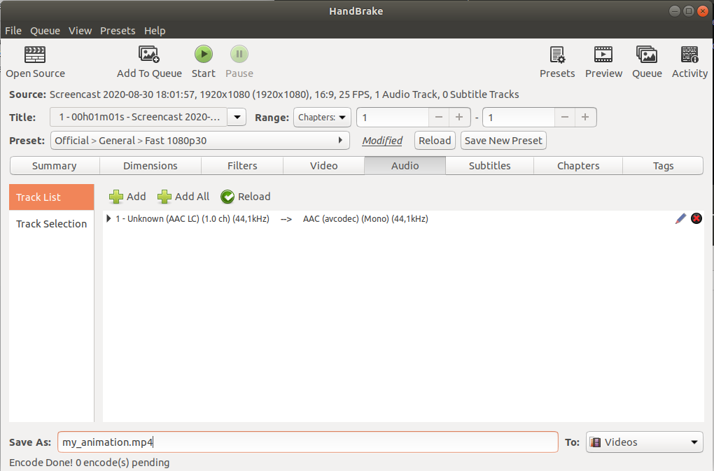 Handbrake Audio Tab