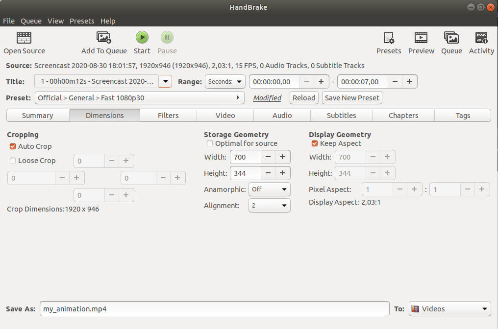 Handbrake Dimensions Tab