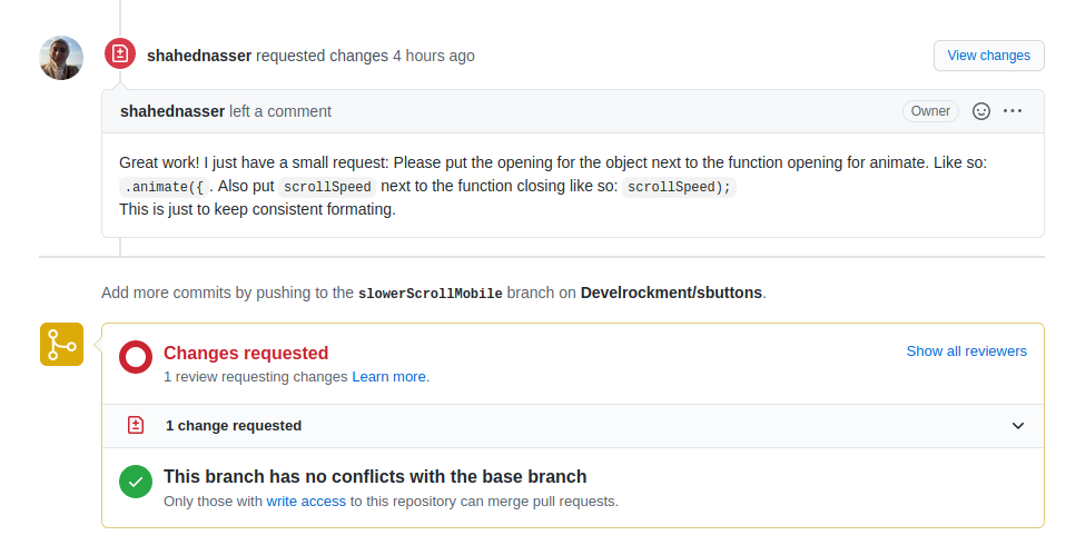 GitHub Change Requested