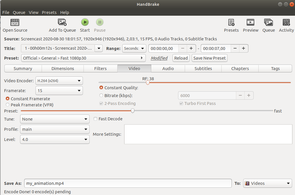 Handbrake Video Tab