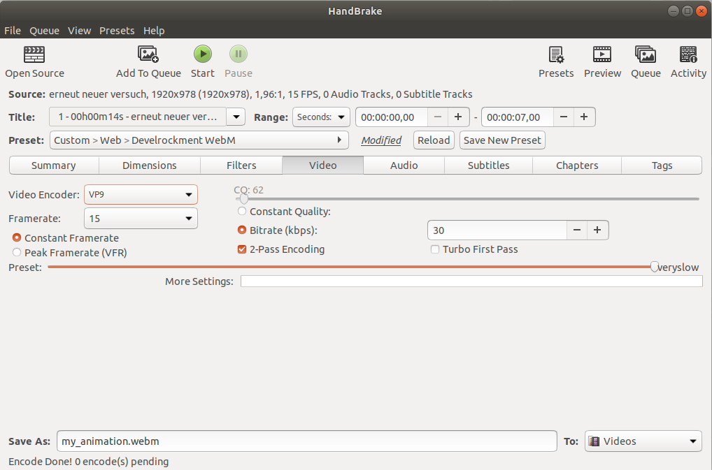 Handbrake Video Tab