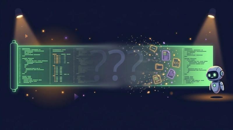 A wide list of data columns, with clear data at each side, but the data at the center is faded and missing.