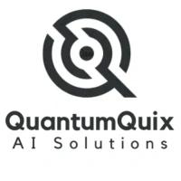 QuantumQuix AI Solutions logo on a personalized direct mail postcard