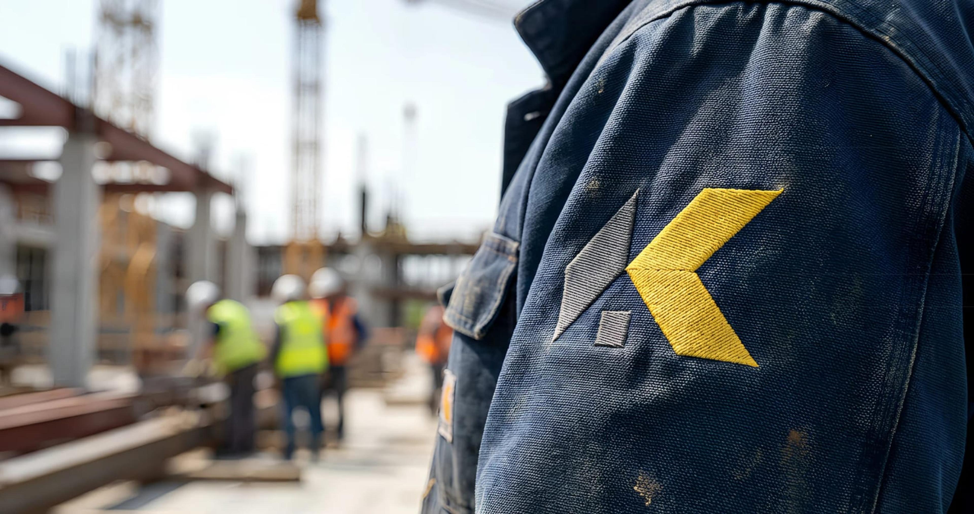 Manica di una giacca da lavoro con il logo Workond ricamato, in un cantiere