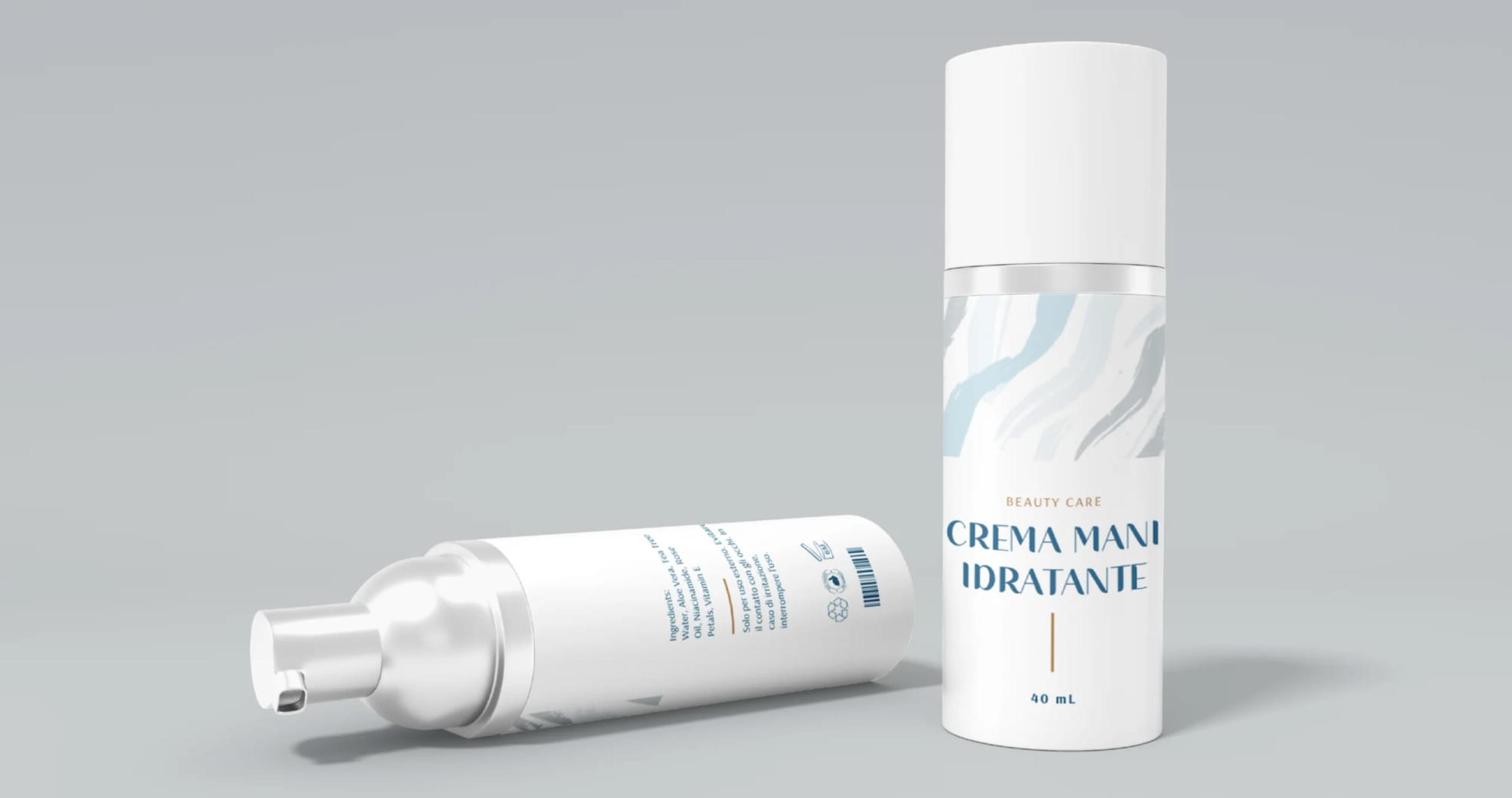 Flacone di crema mani idratante con il brand Dott. Amore