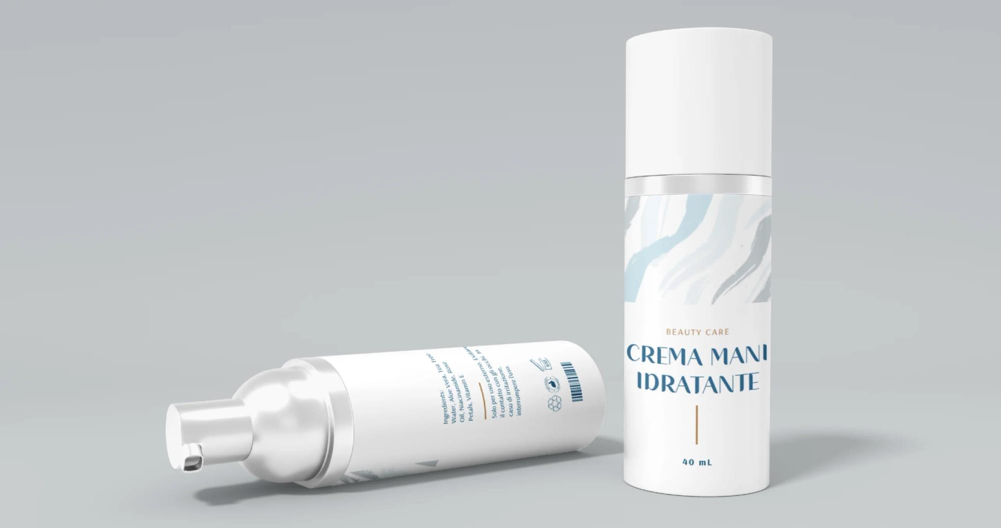 Flacone di crema mani idratante con il brand Dott. Amore