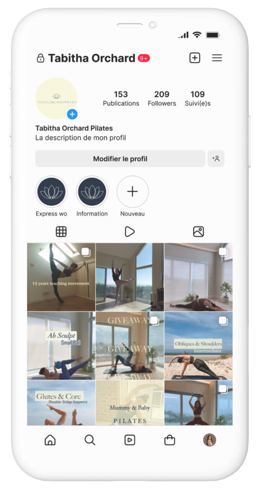 Mobile iphone mockup of Tabithas Instagram