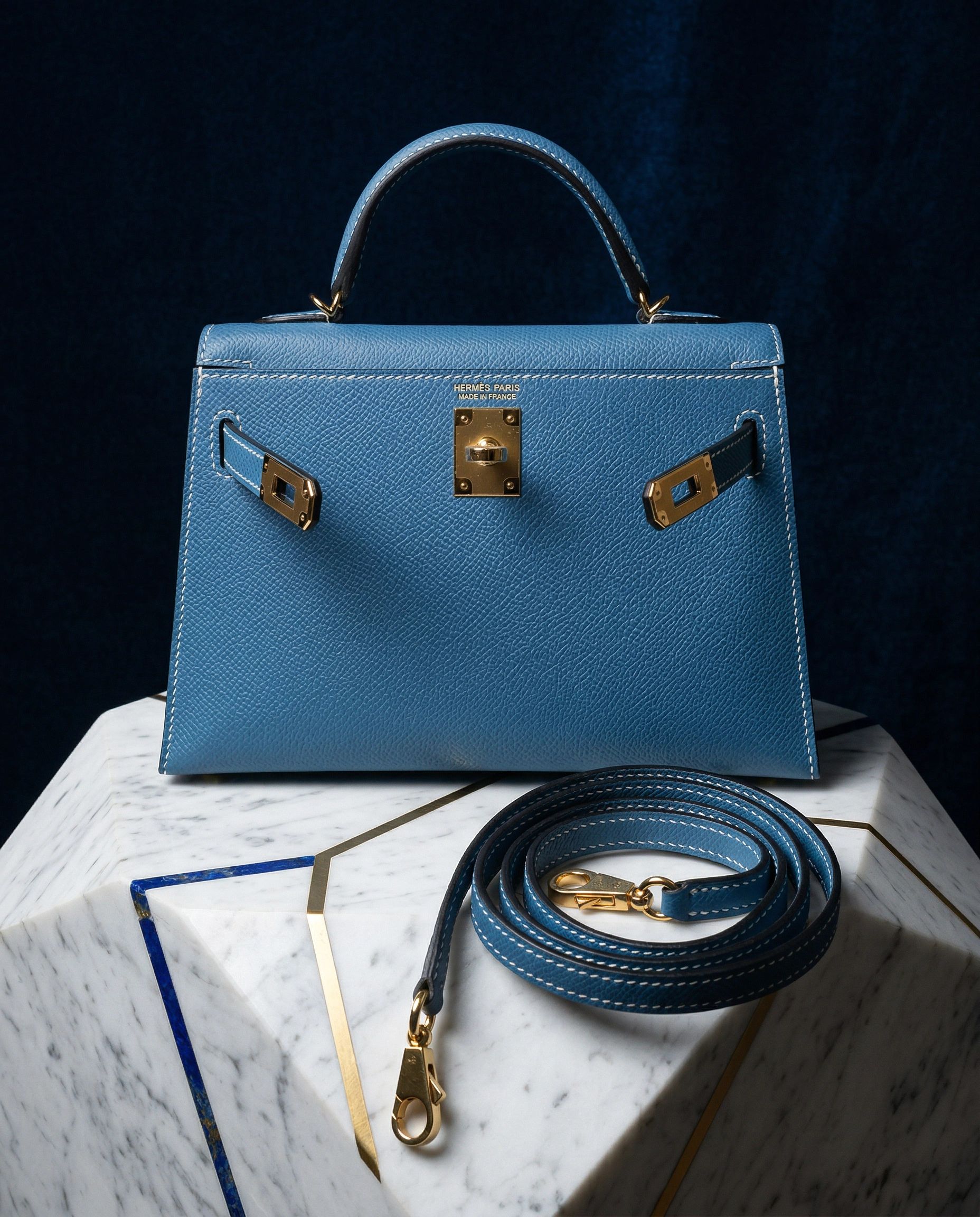 Hermès Mini Kelly 20 New Blue Jean with Gold Hardware