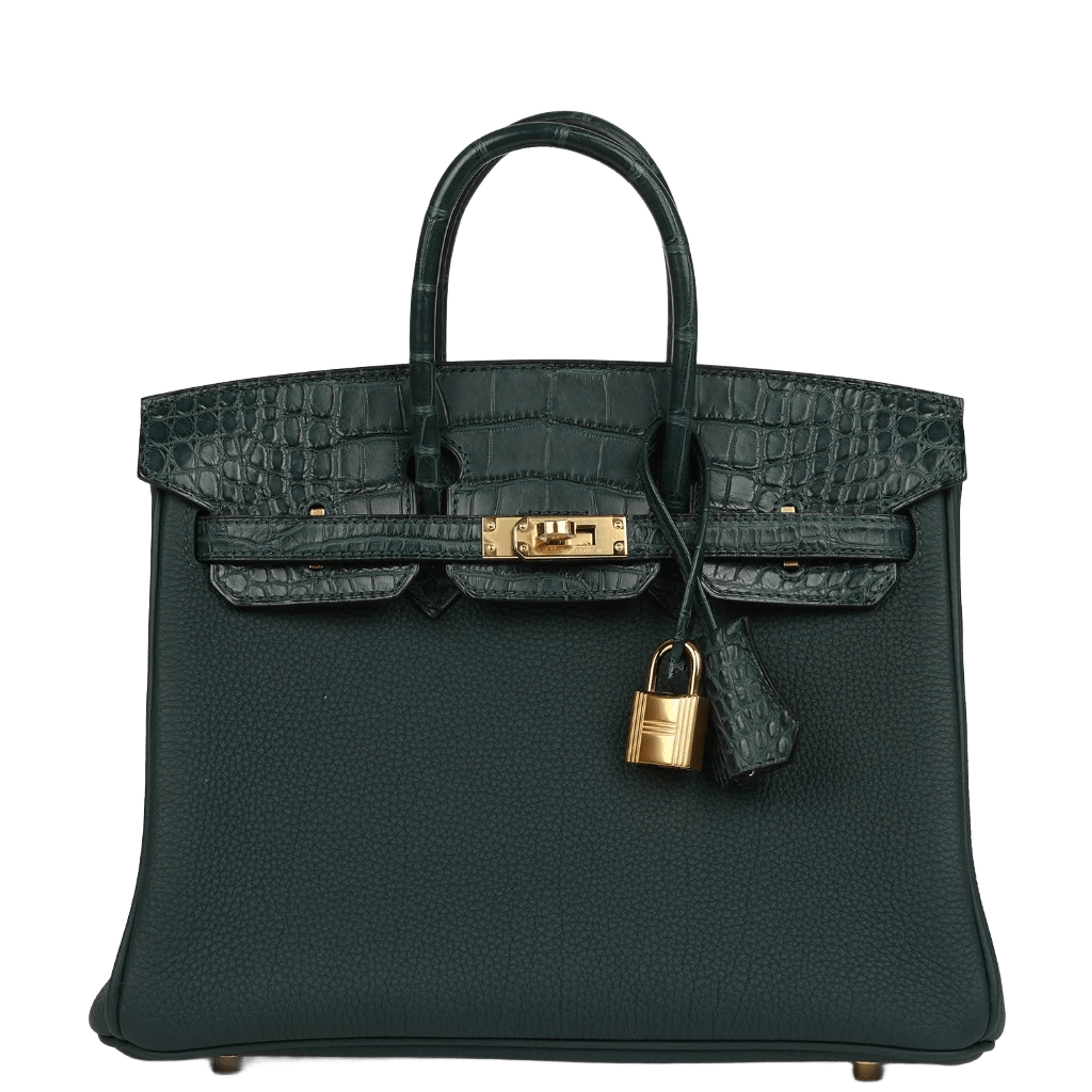 Hermès Birkin 25 Vert Cypress Togo and Matte Alligator Touch Gold Hardware