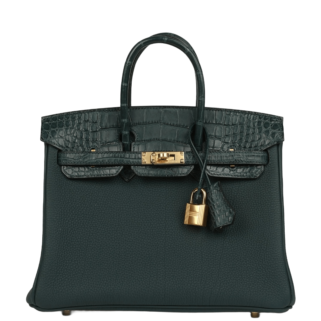 Hermès Birkin 25 Vert Cypress Togo and Matte Alligator Touch Gold Hardware