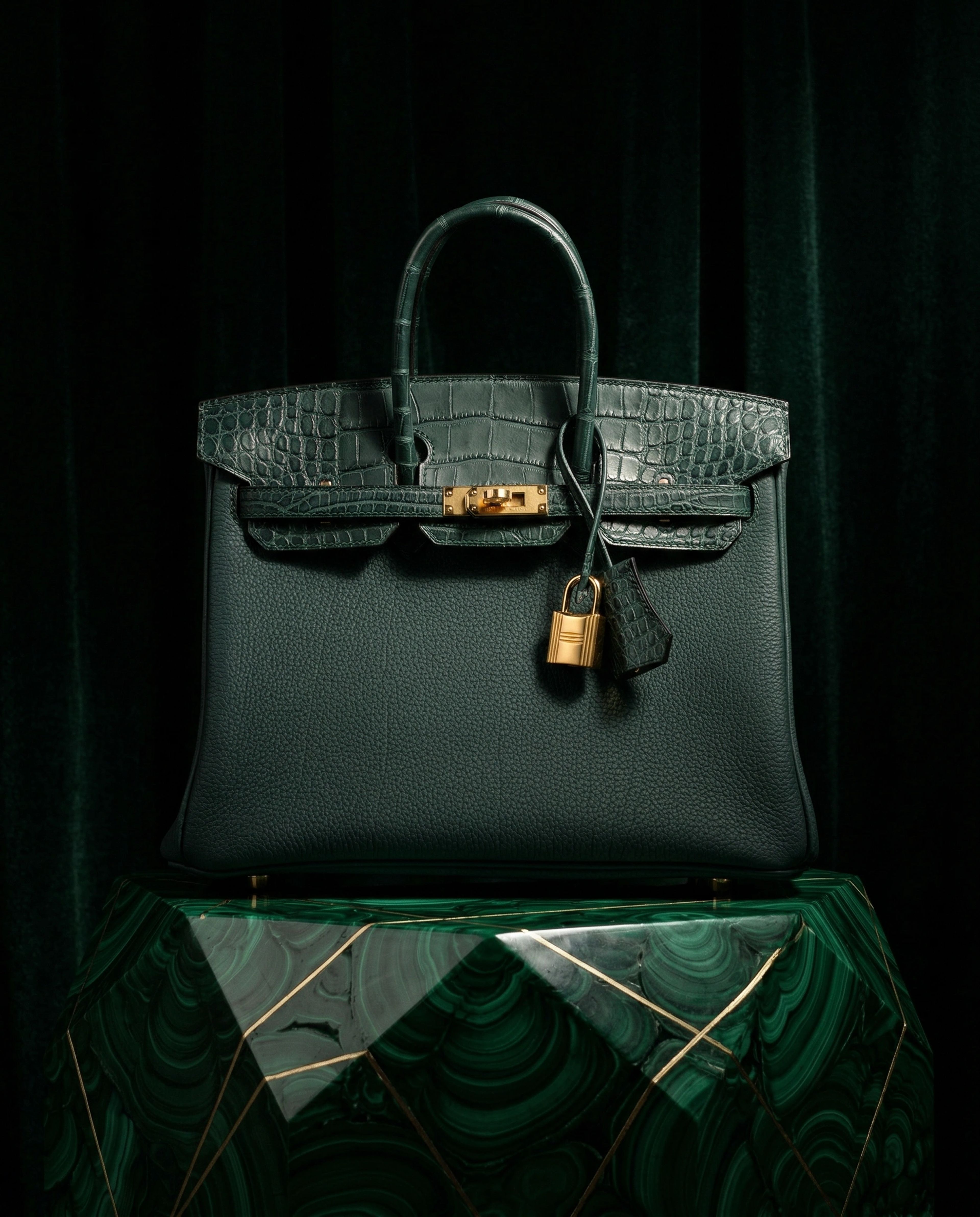 Hermès Birkin 25 Vert Cypress Togo and Matte Alligator Touch Gold Hardware