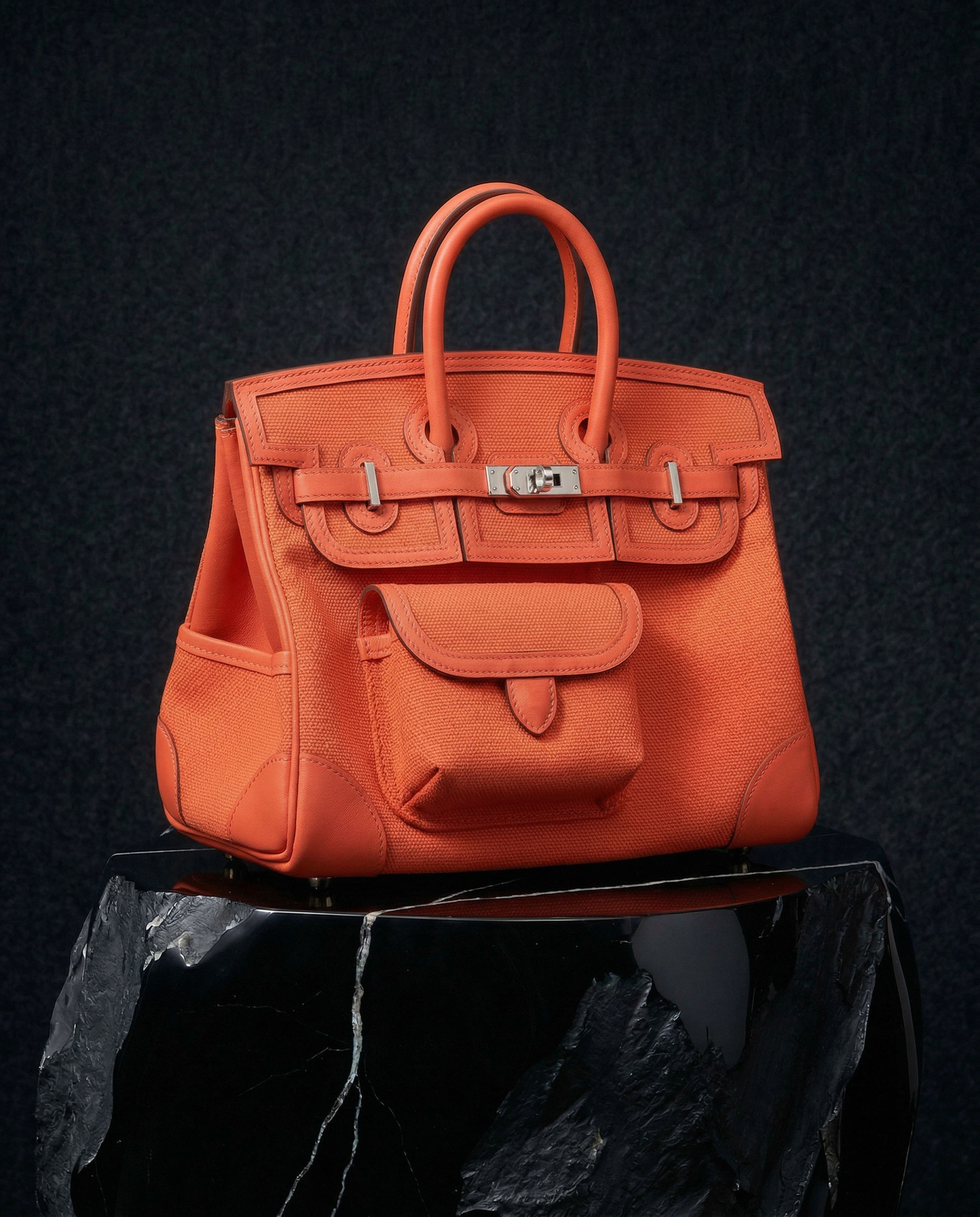 Hermès Birkin Cargo 25 Toile Goeland / Swift Orange Field