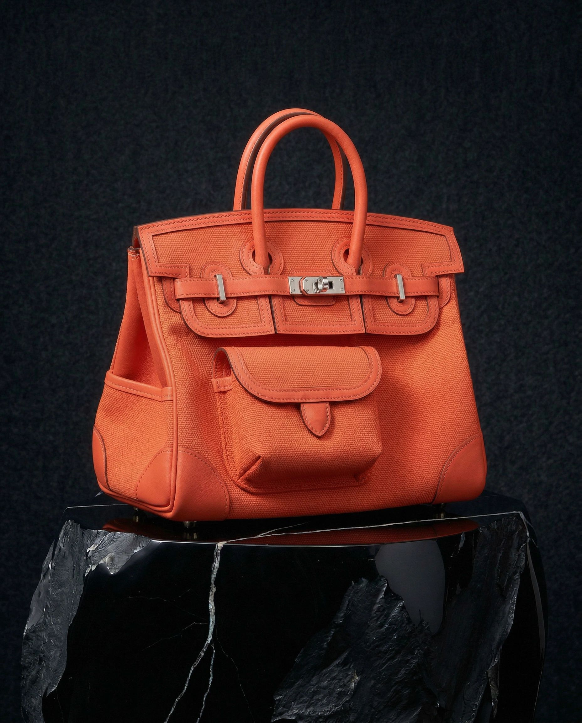 Hermès Birkin Cargo 25 Toile Goeland / Swift Orange Field