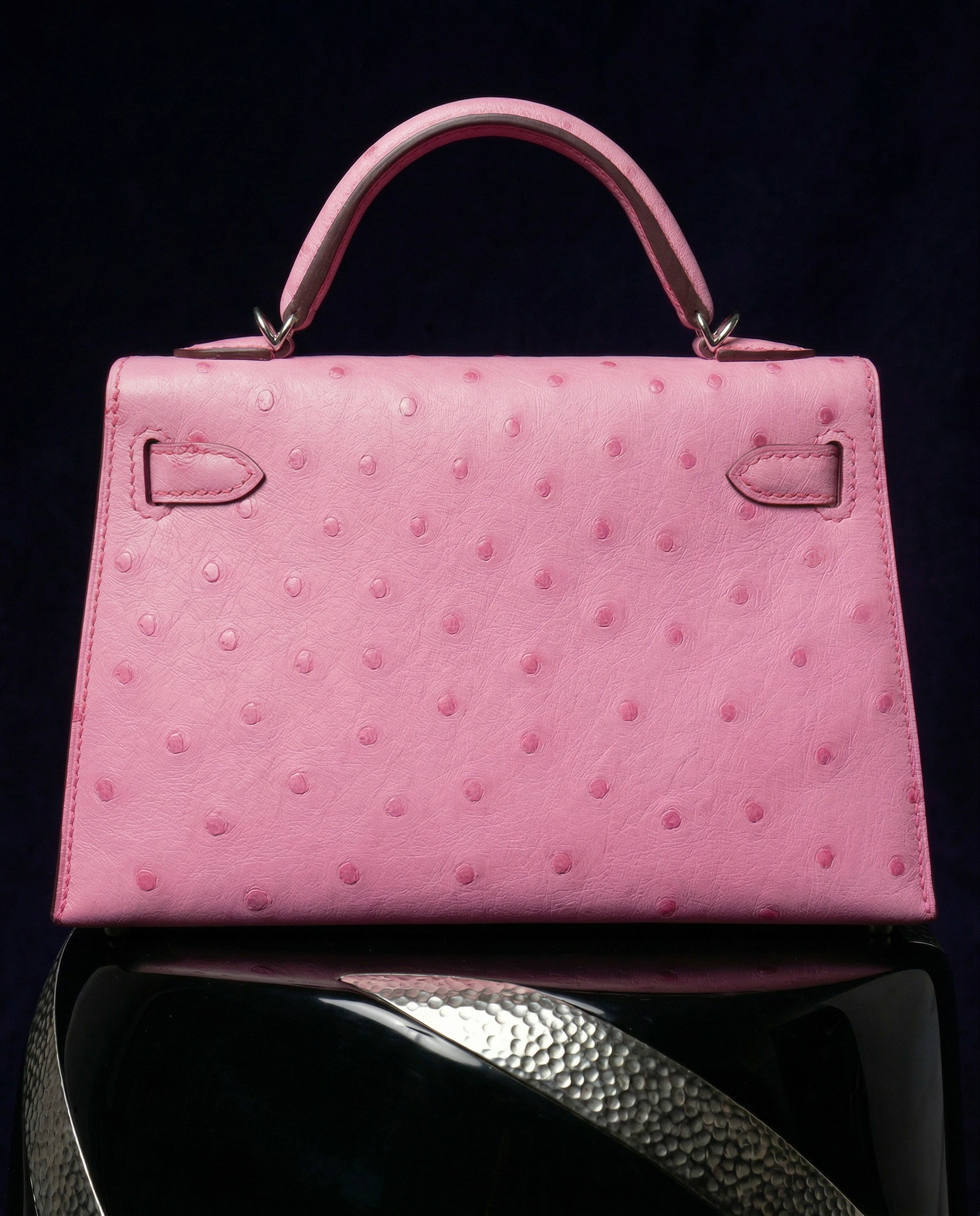 Hermès Kelly II Sellier Mini Bubblegum Ostrich Palladium Hardware