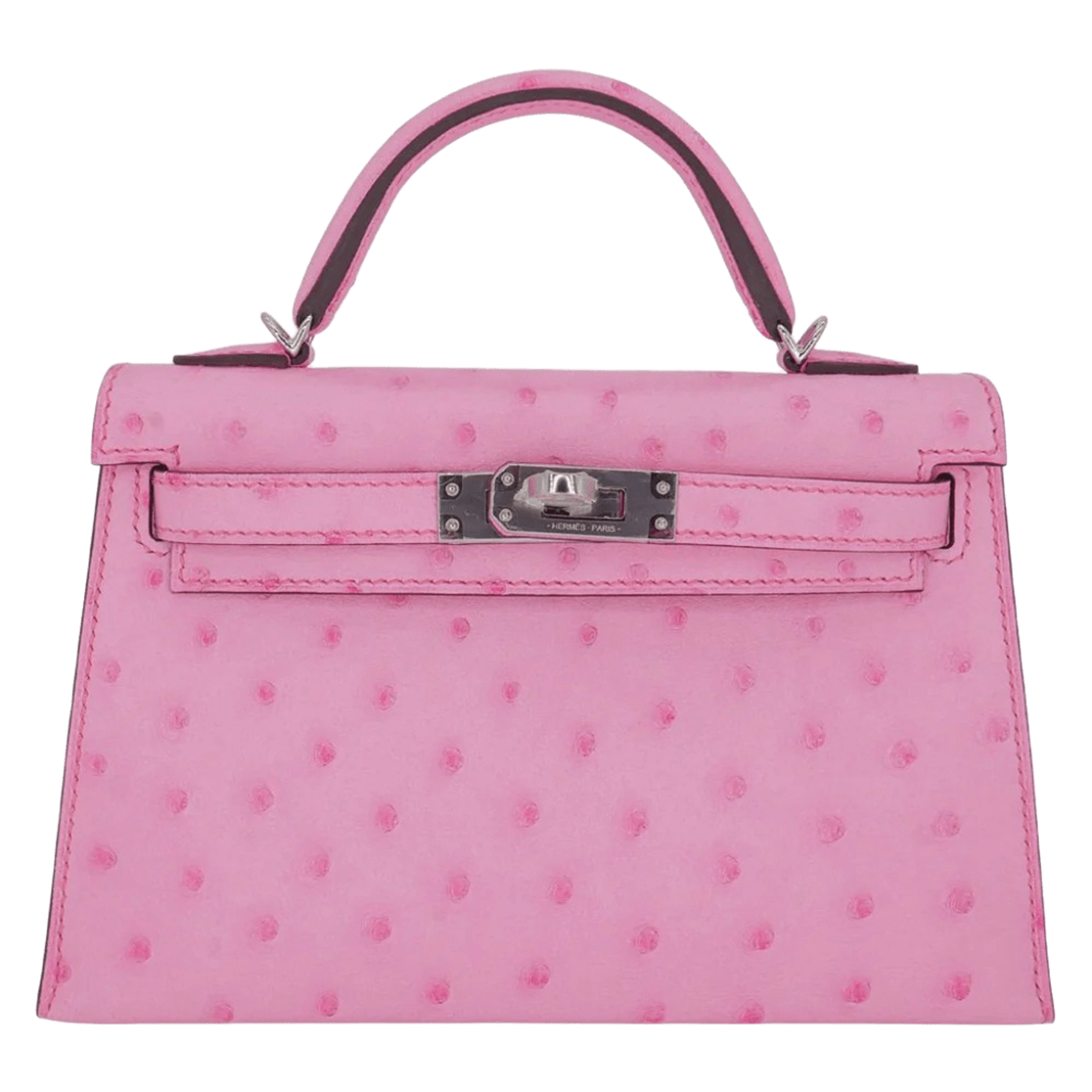 Hermès Kelly II Sellier Mini Bubblegum Ostrich Palladium Hardware